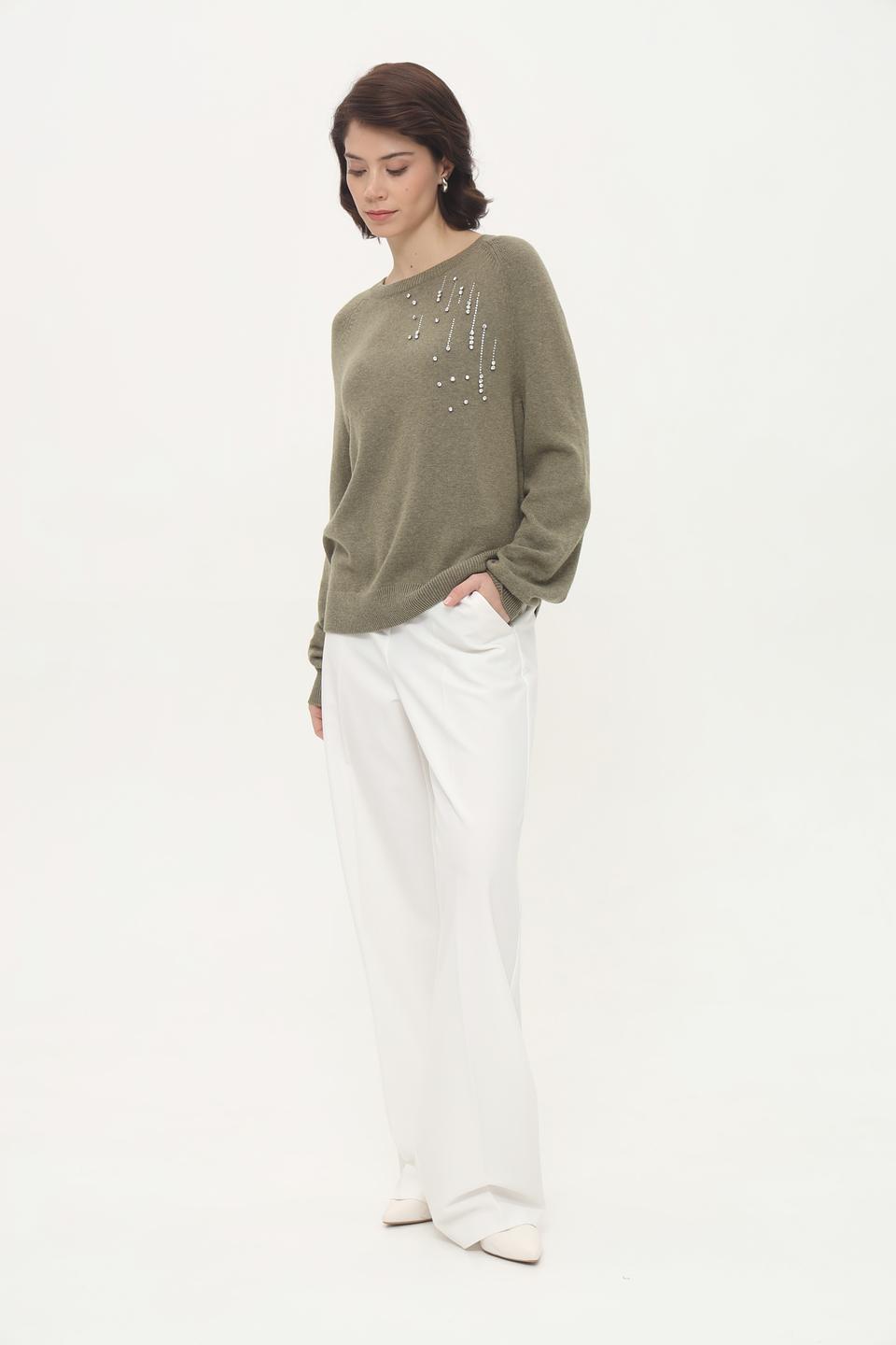 Пуловер Taifun с декором хаки