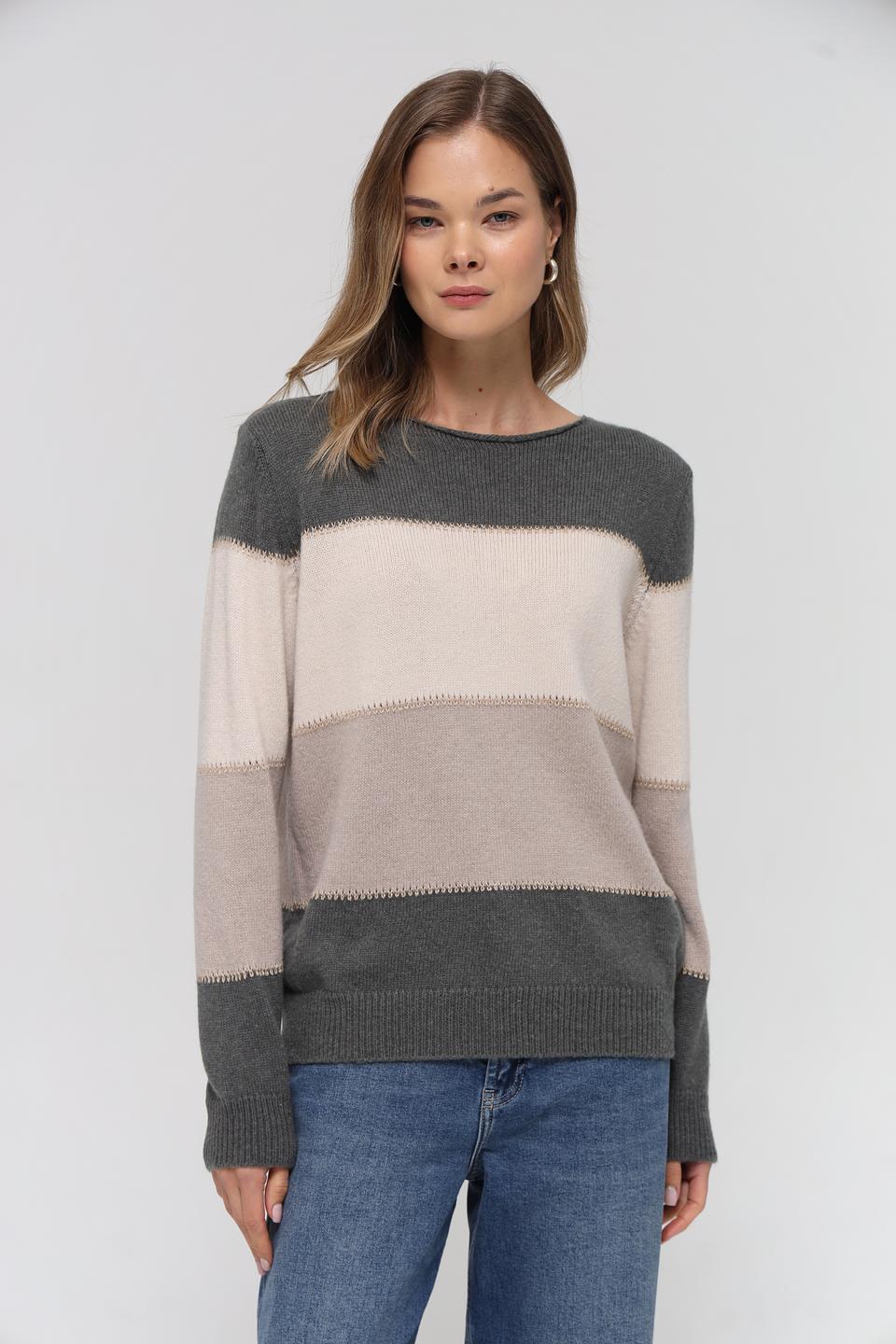 Пуловер Lebek полосатый бежевый