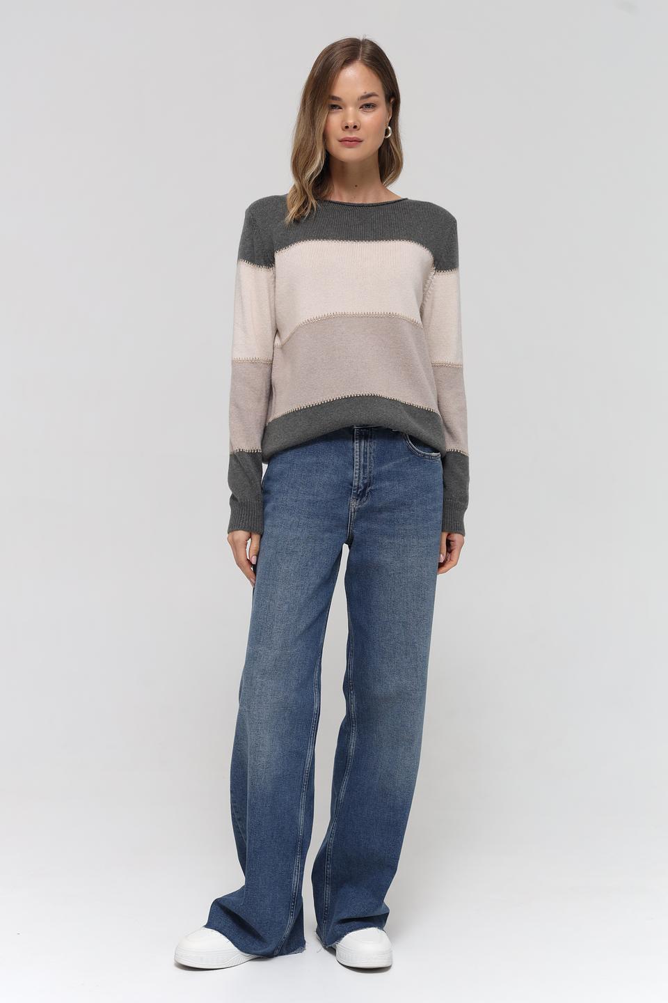 Пуловер Lebek полосатый бежевый