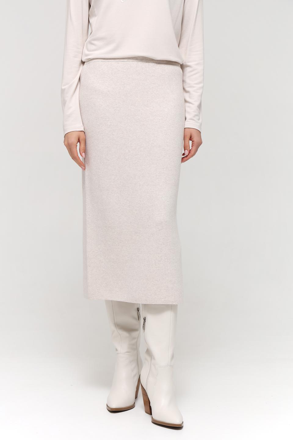 Юбка Oui бежевая с разрезом