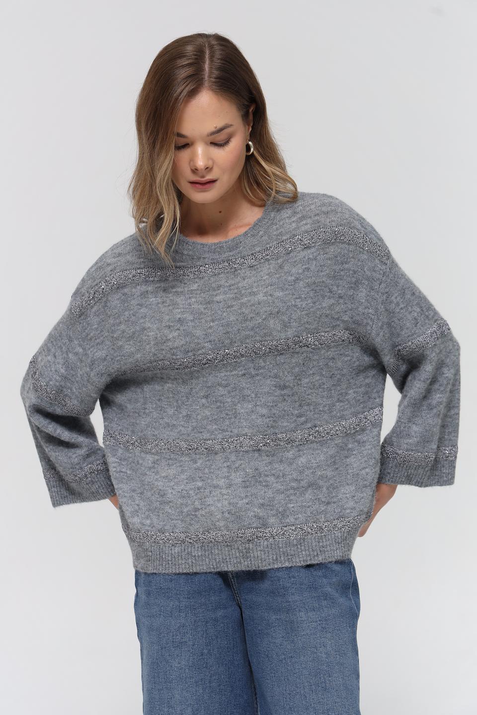 Пуловер Lecomte серый с полосками