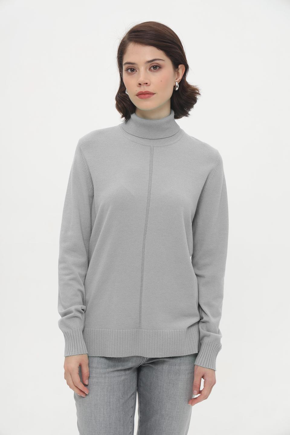Пуловер Lebek с горлом серый