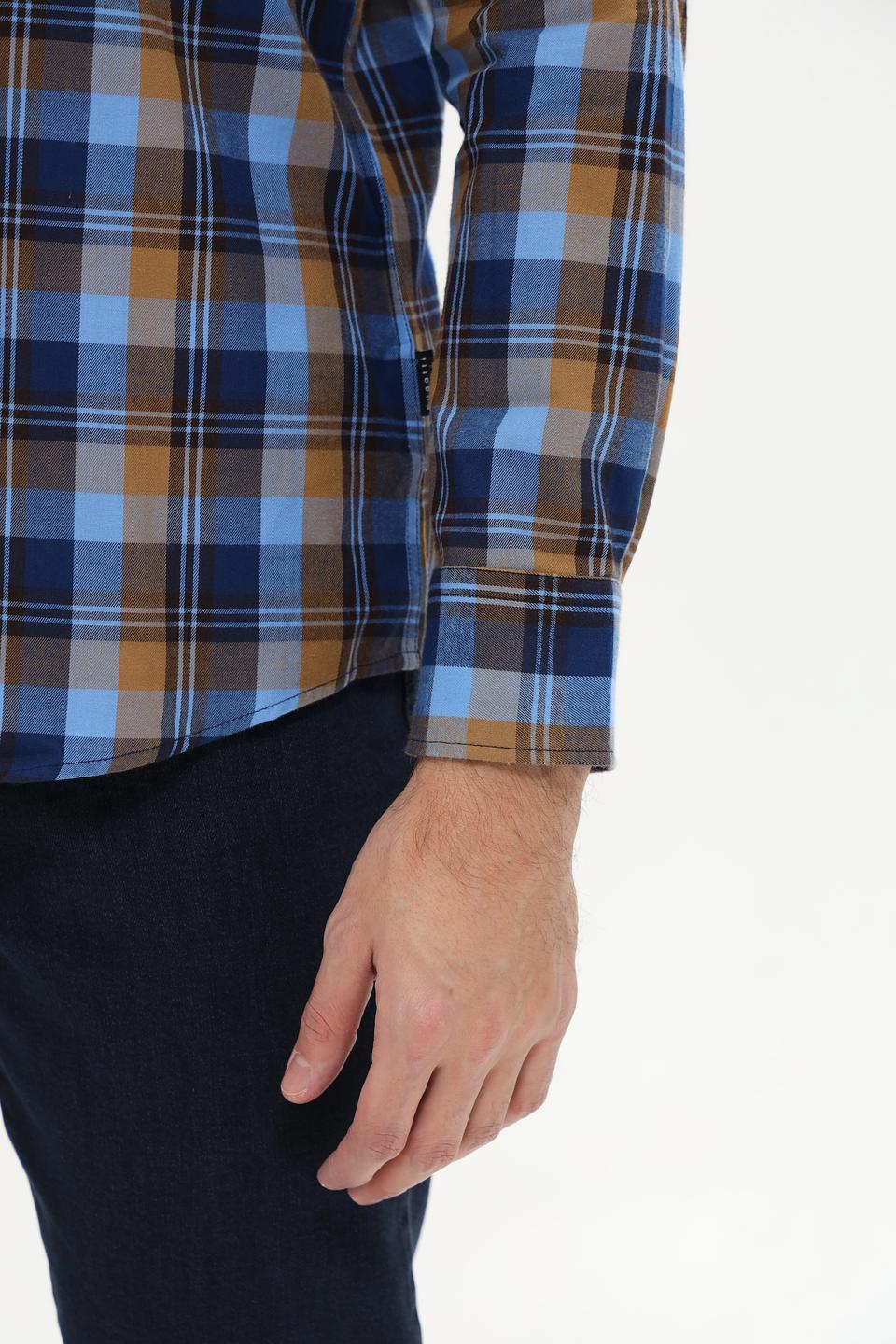 Рубашка Bugatti в клетку сине-горчичная