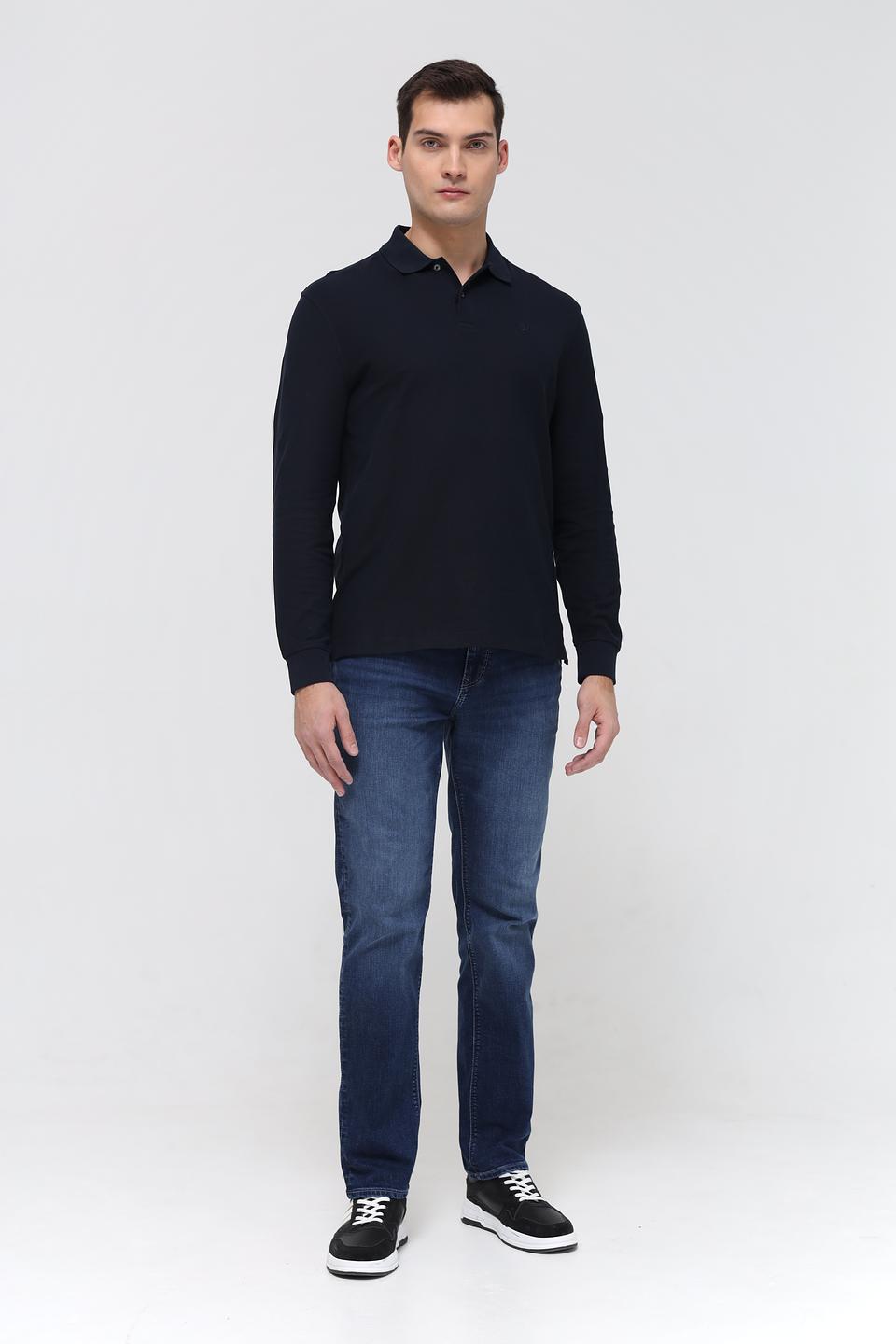 Поло Bugatti с длинным рукавом, тёмно-синее