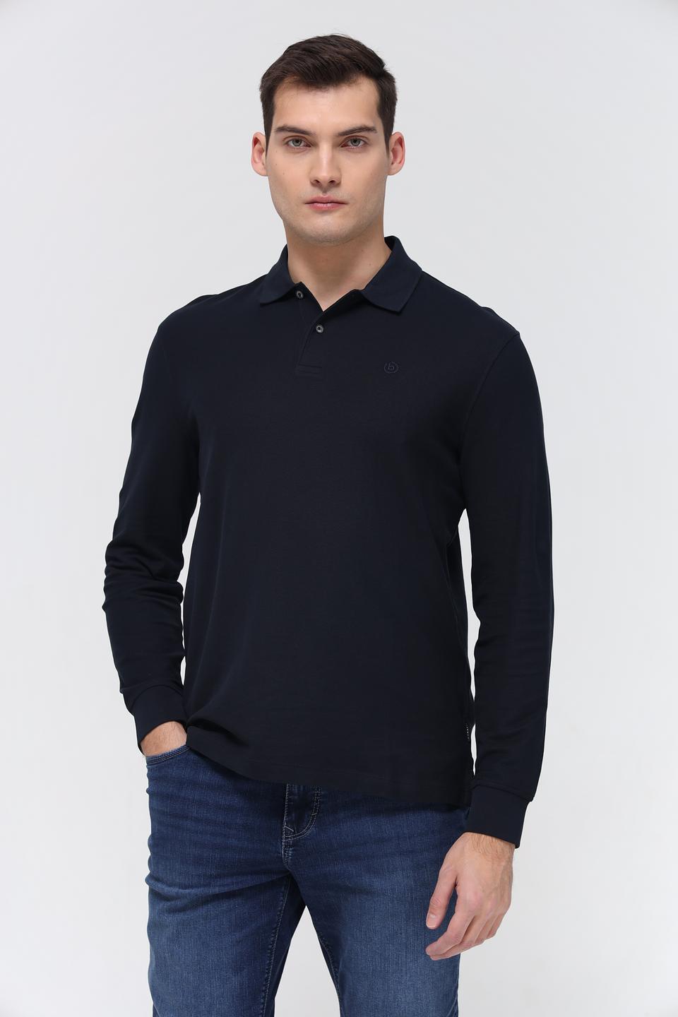 Поло Bugatti с длинным рукавом, тёмно-синее