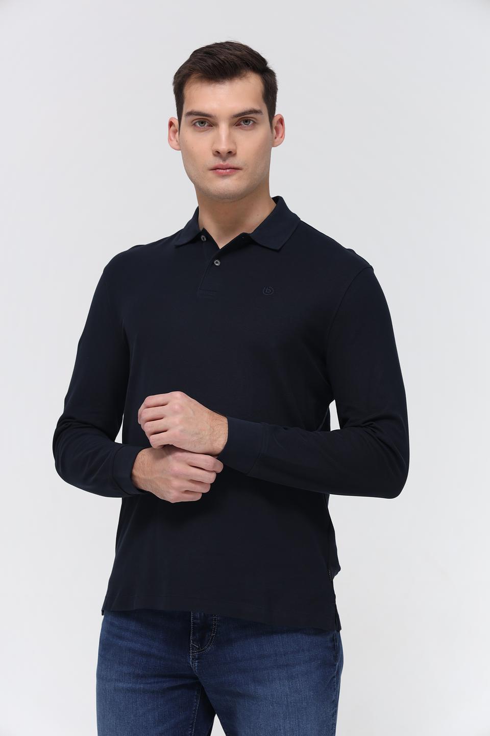 Поло Bugatti с длинным рукавом, тёмно-синее