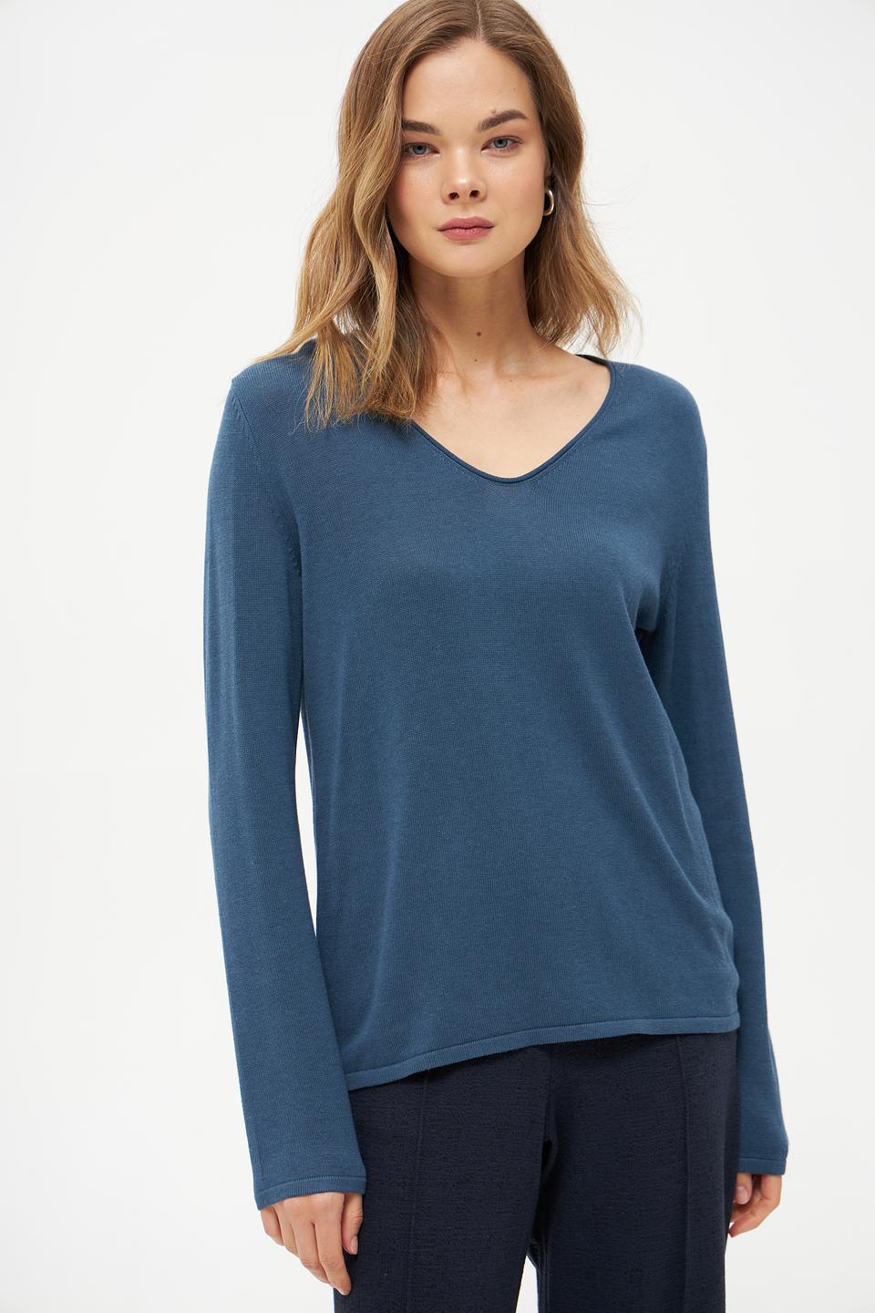 Пуловер Tom Tailor V-образный вырез синий