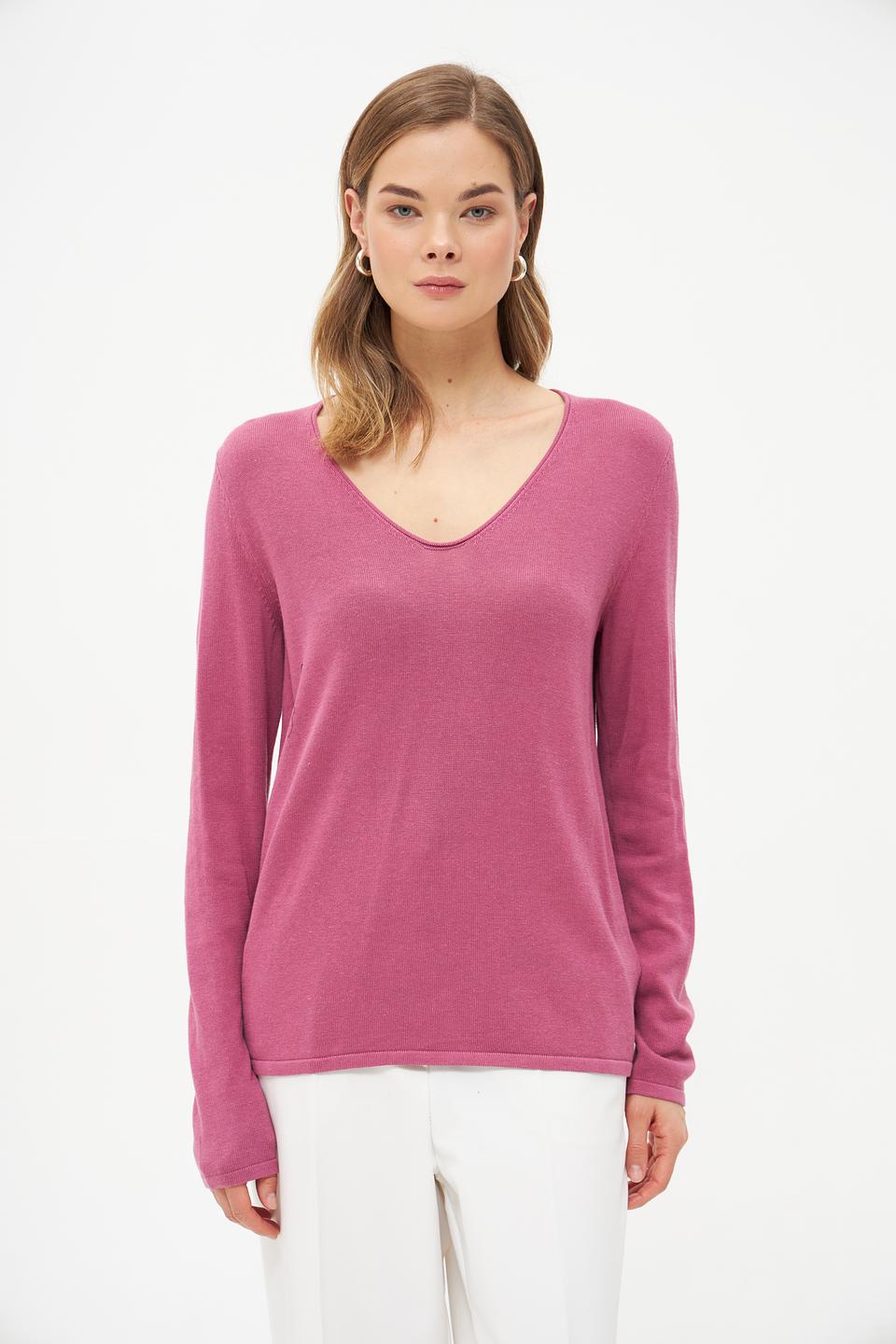 Пуловер Tom Tailor малиновый V-образный