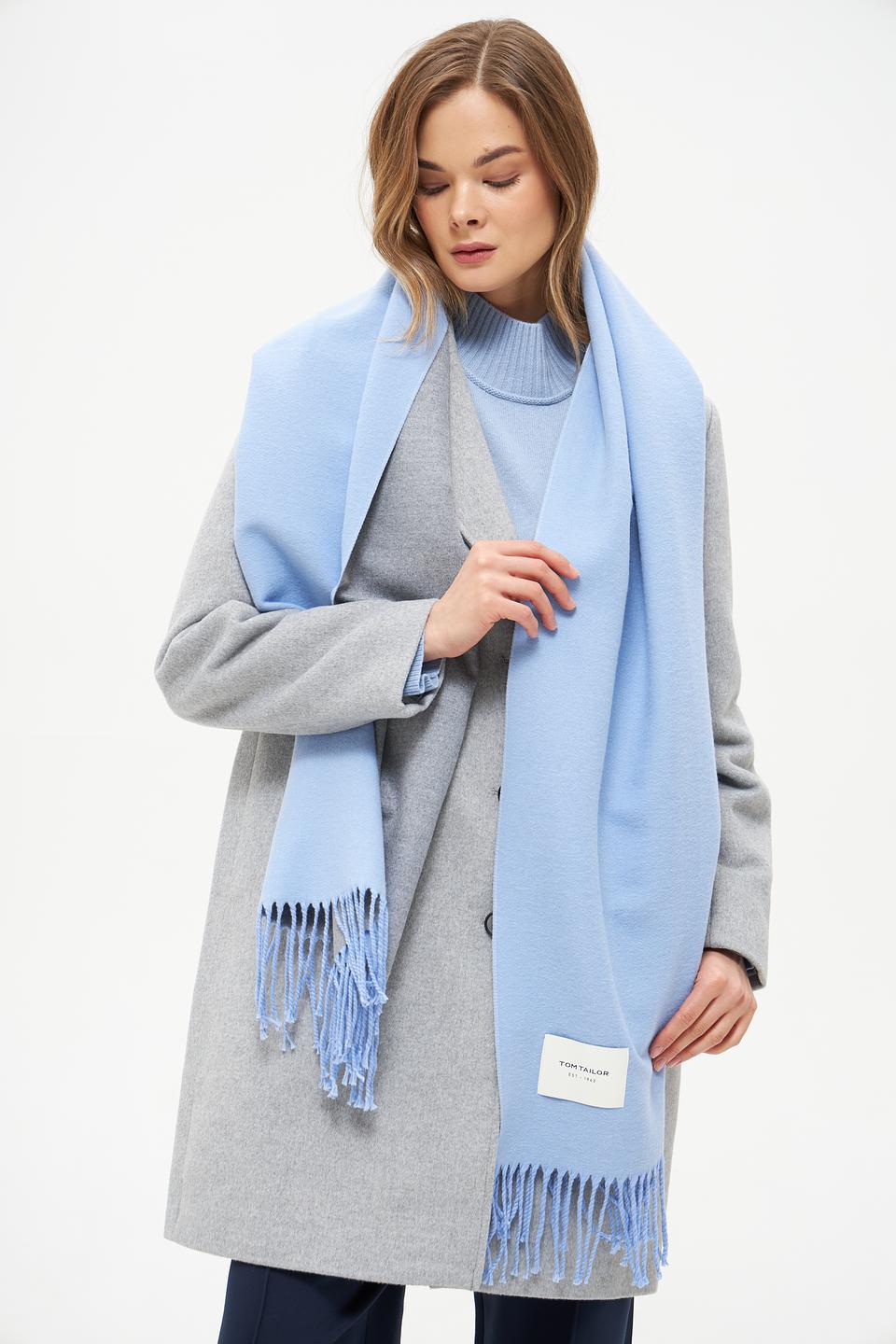 Шарф Tom Tailor голубой с бахромой