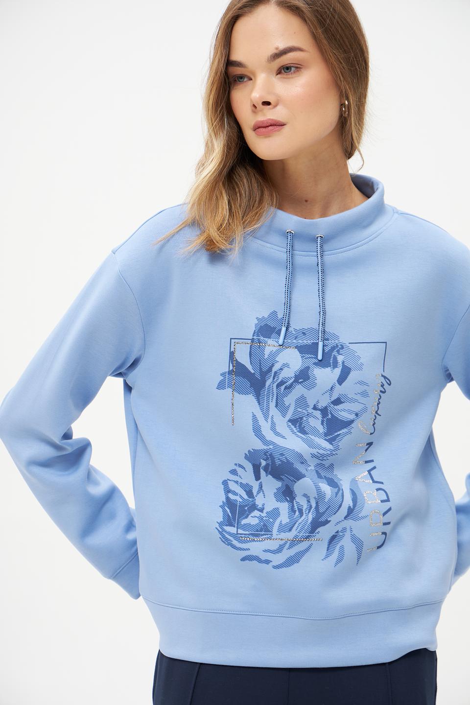 Пуловер Olsen с цветочным принтом голубой