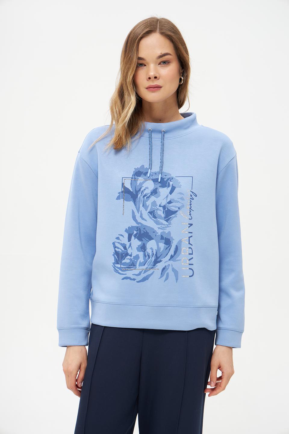 Пуловер Olsen с цветочным принтом голубой