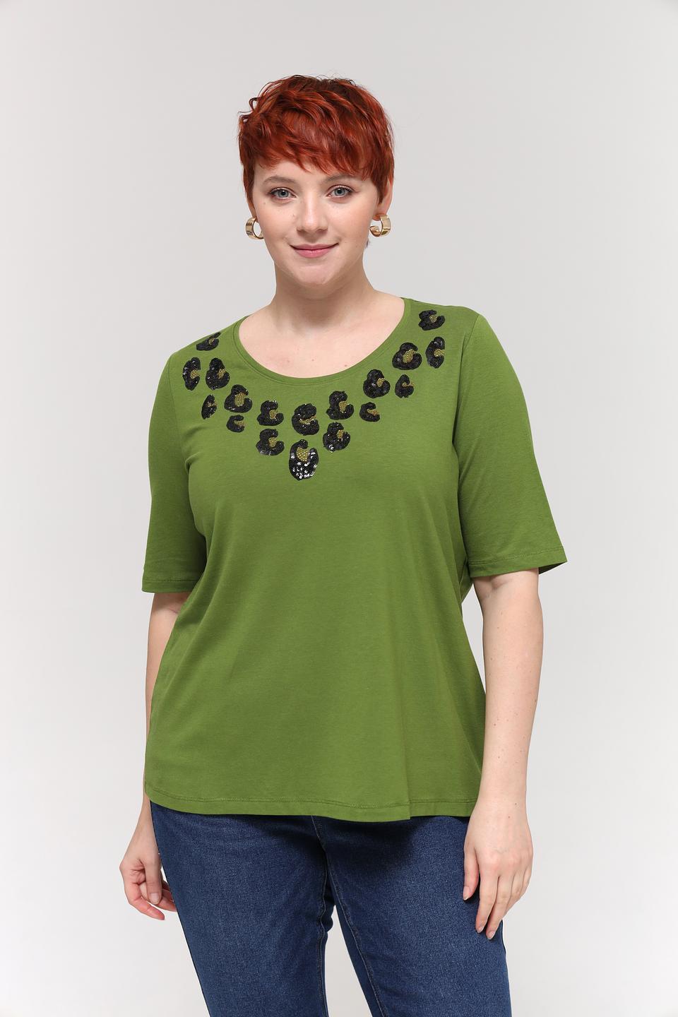 Футболка Samoon с пайетками, оливковый