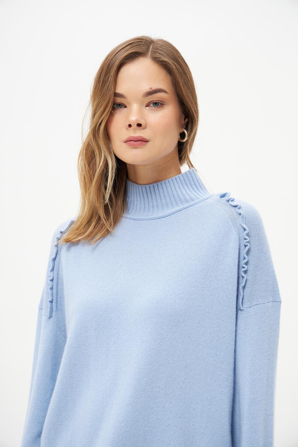 Пуловер Marc Cain с рюшами голубой