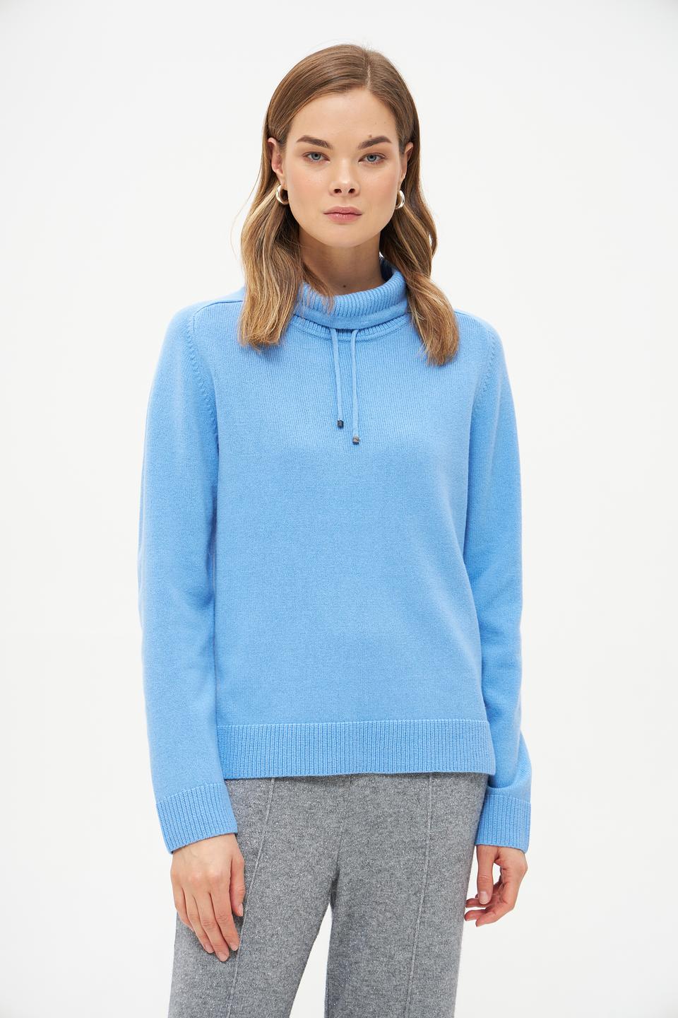 Пуловер Rabe collection голубой с воротником-стойкой