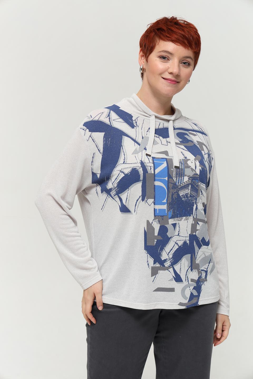 Пуловер Lebek с принтом серый