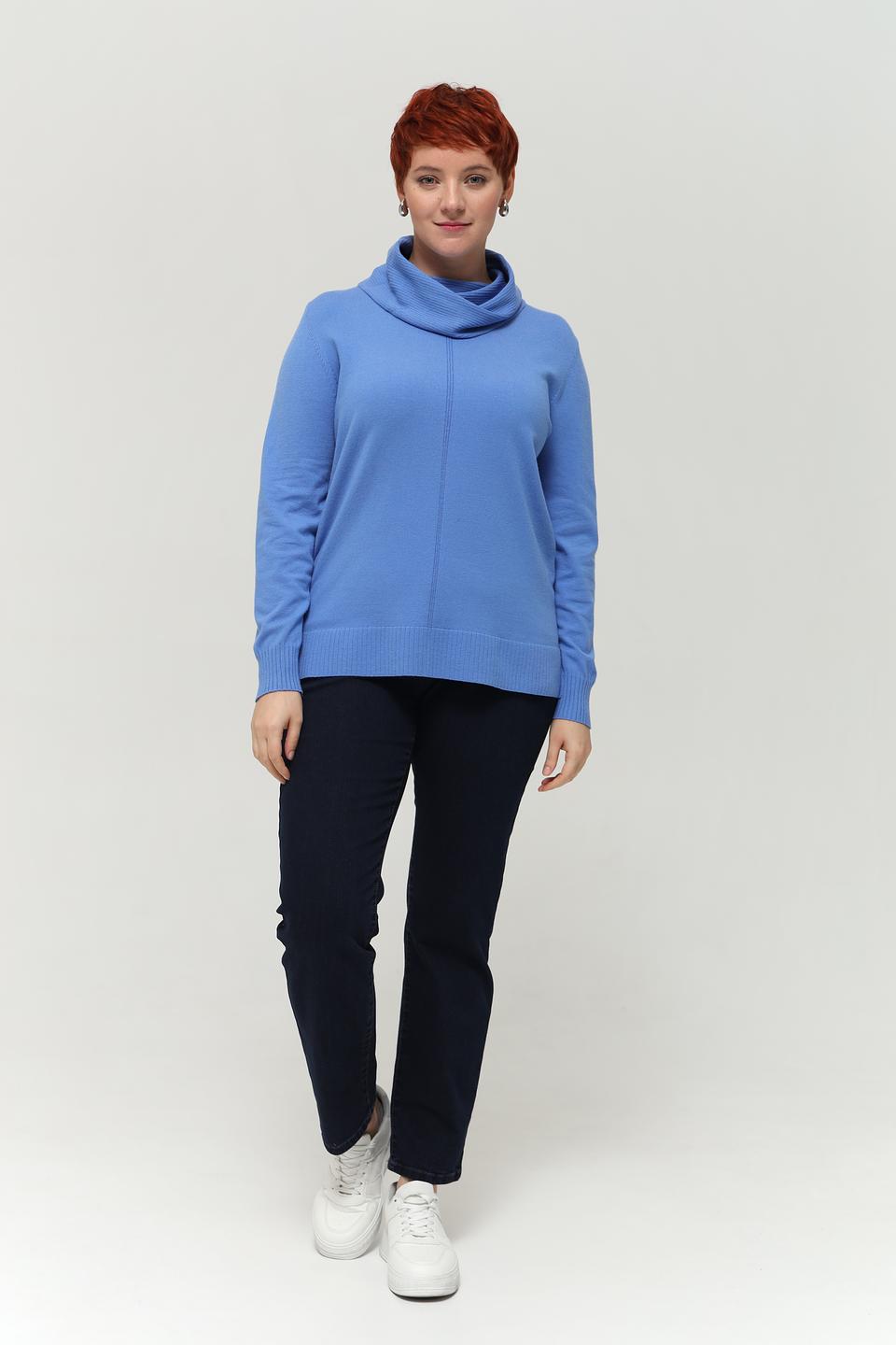Пуловер Lebek голубой с воротником-холом