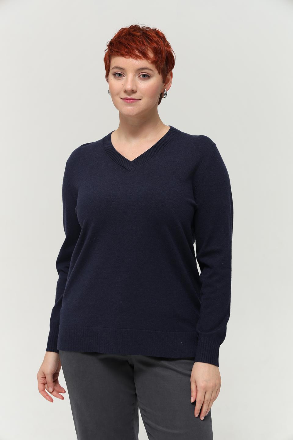 Пуловер Lebek V-образный вырез тёмно-синий