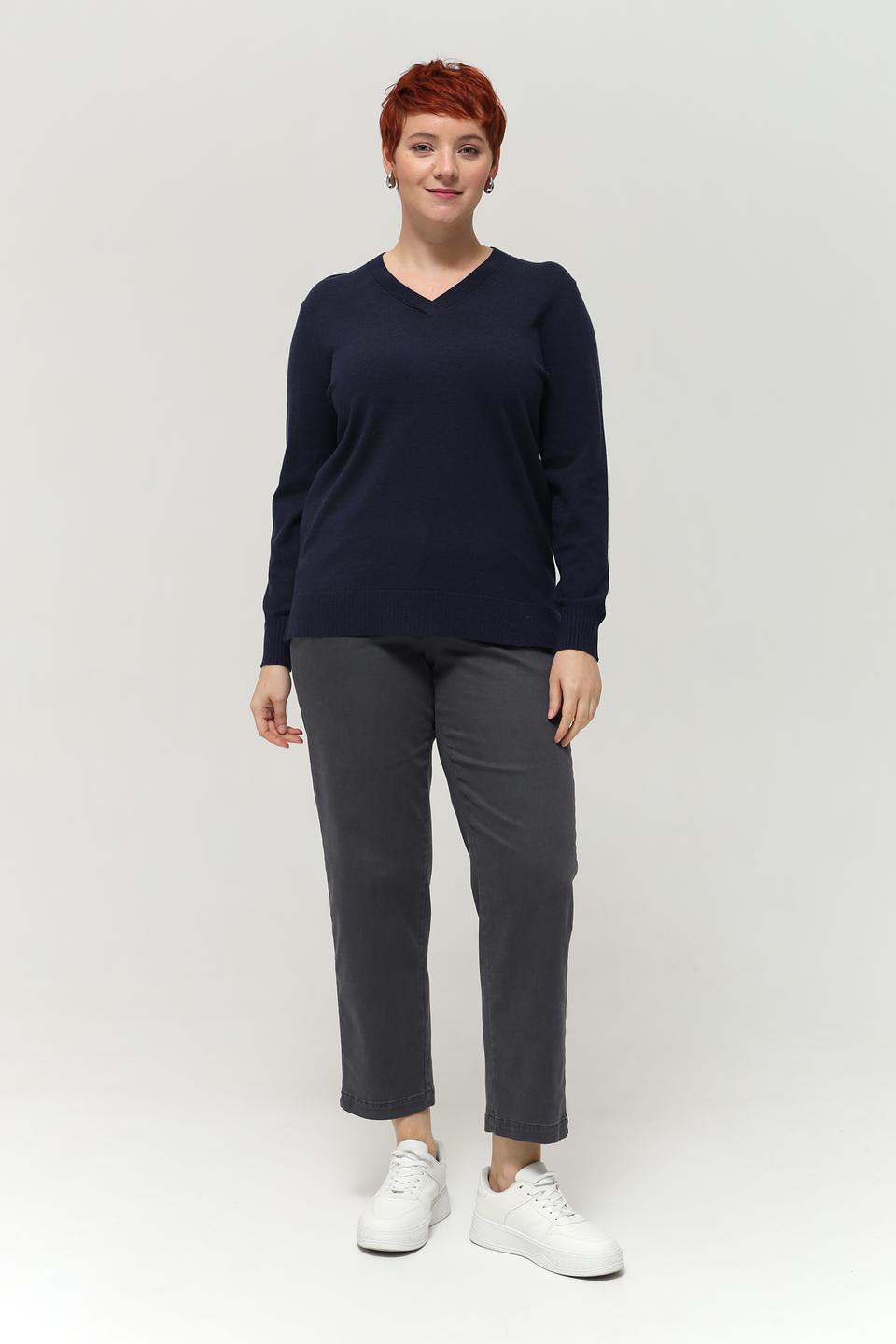 Пуловер Lebek V-образный вырез тёмно-синий