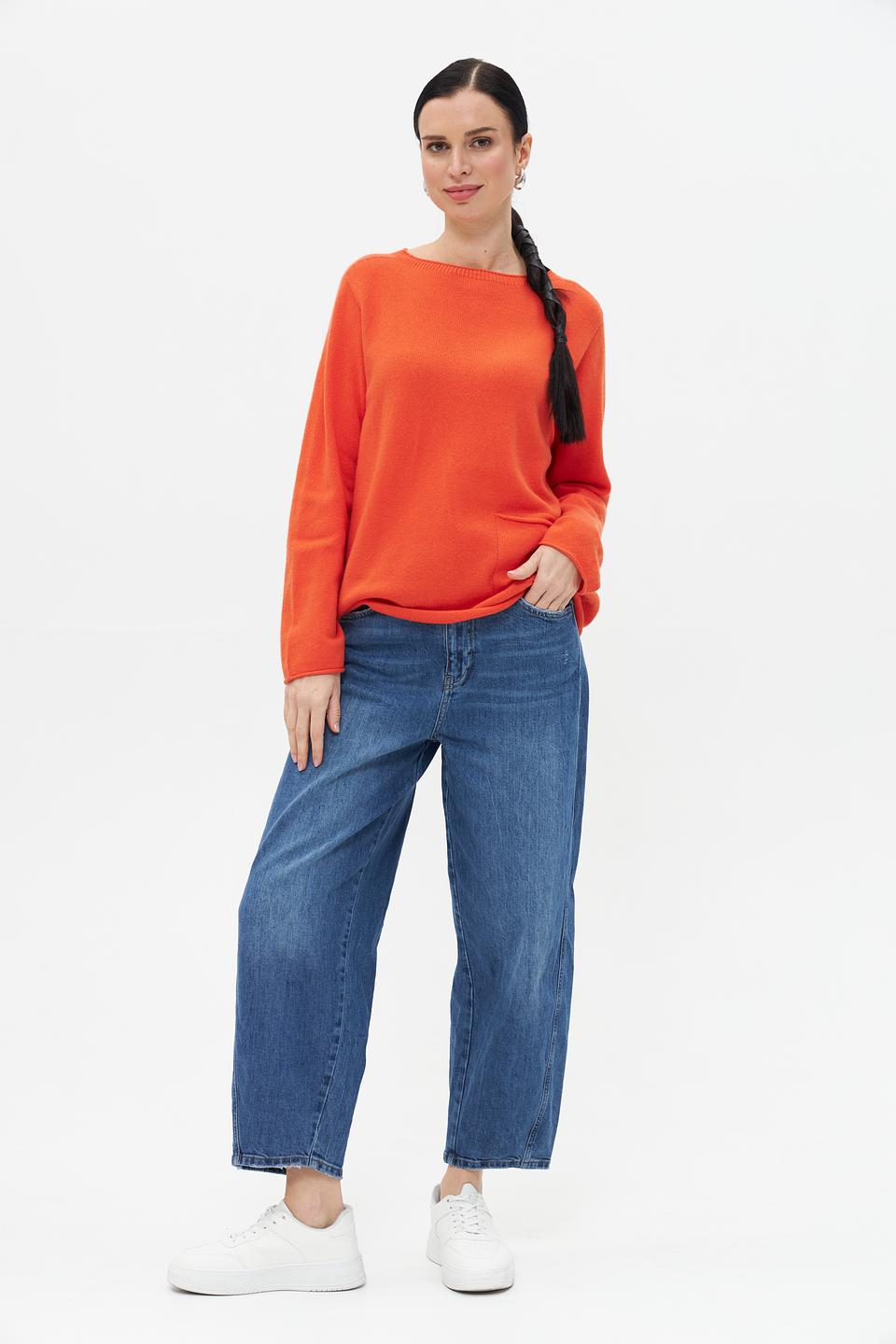 Пуловер Oui оранжевый с карманом