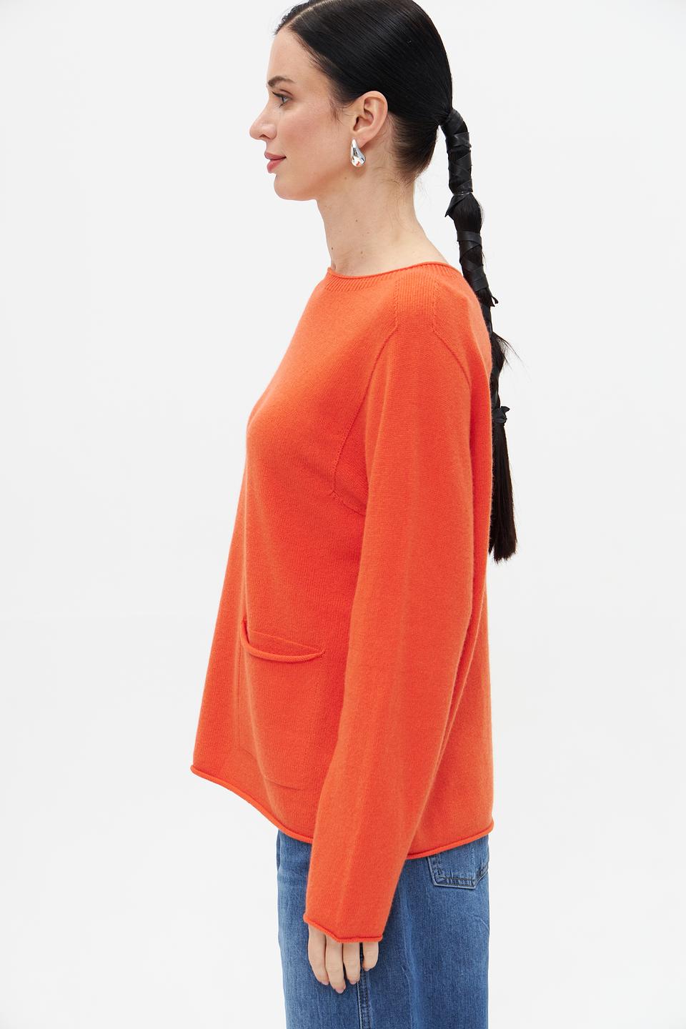 Пуловер Oui оранжевый с карманом