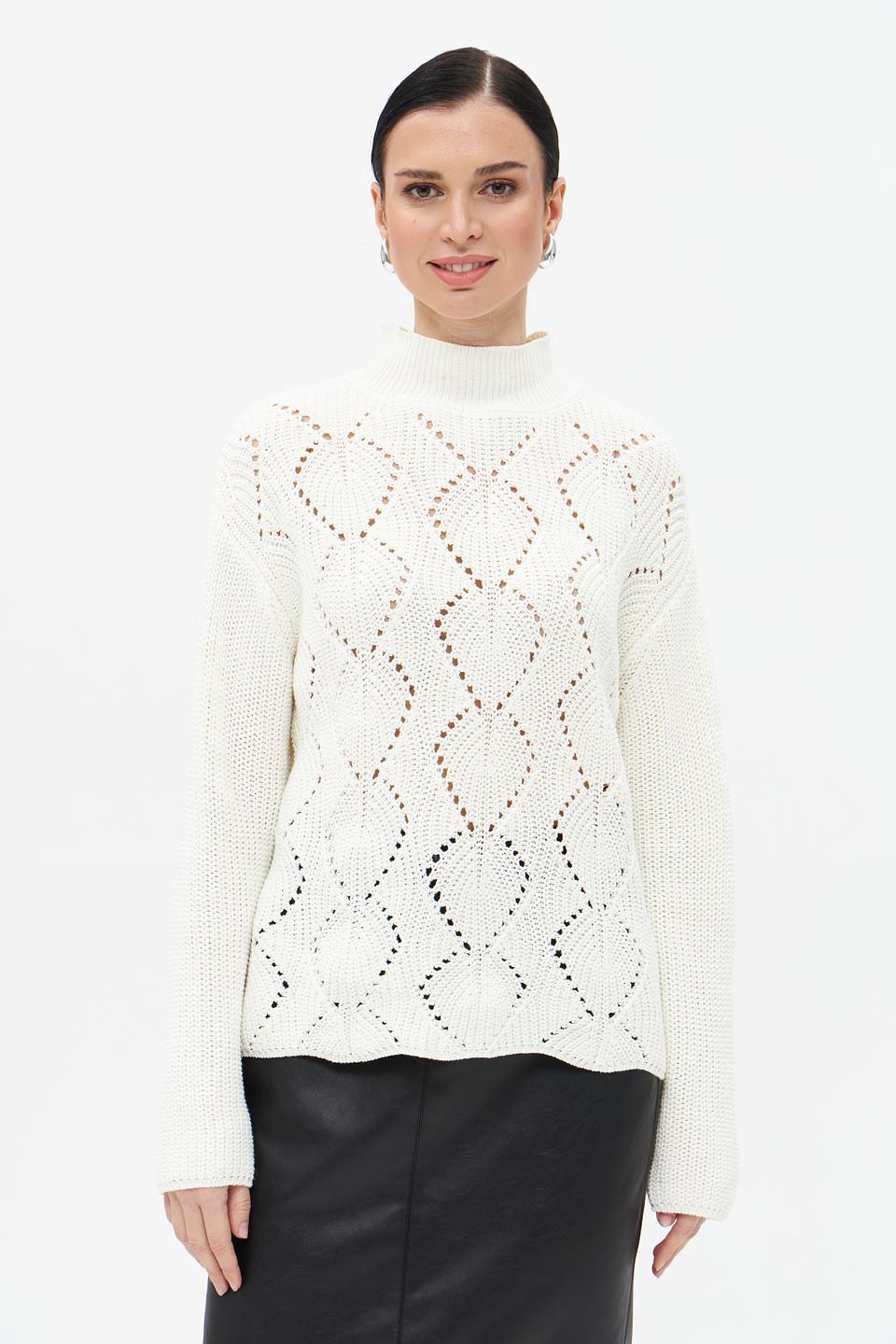 Пуловер Broadway с ажурной вязкой молочный