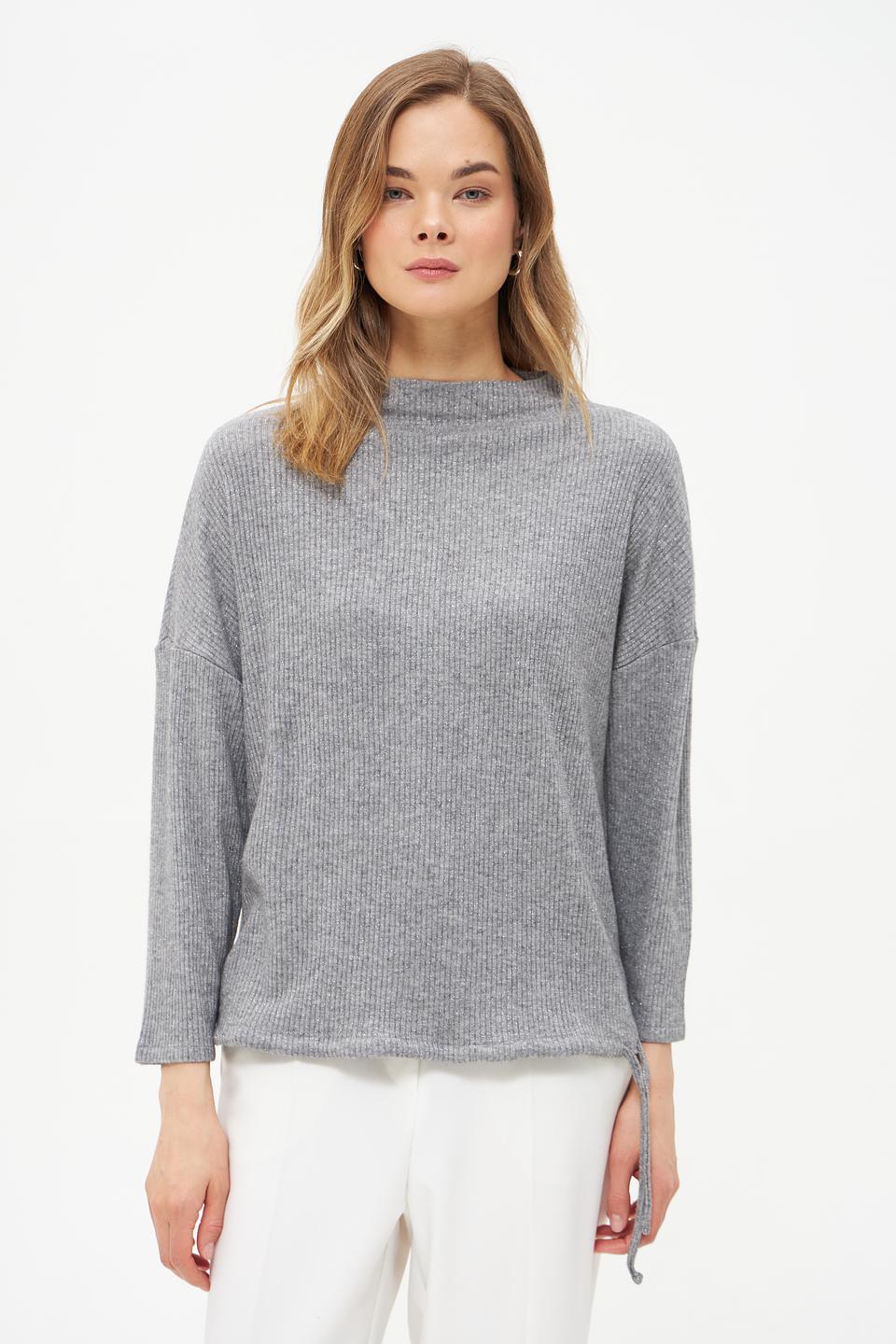 Пуловер Oui с завязками серый