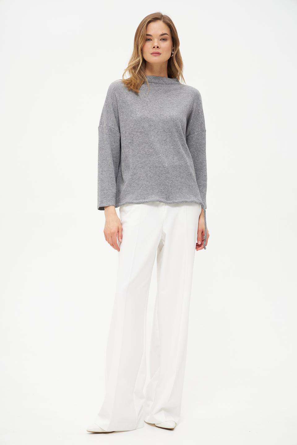 Пуловер Oui с завязками серый