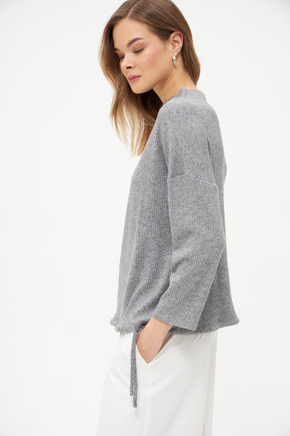 Пуловер Oui с завязками серый