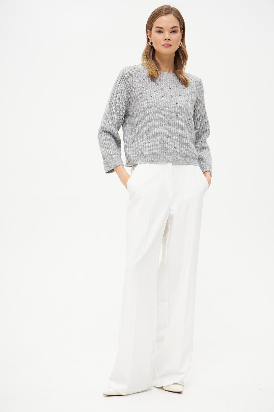 Пуловер Oui с бусинами серый