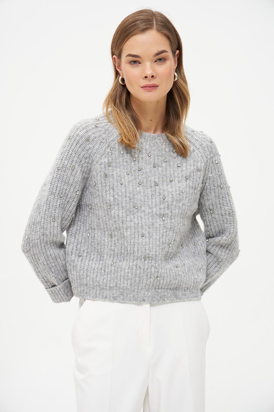 Пуловер Oui с бусинами серый