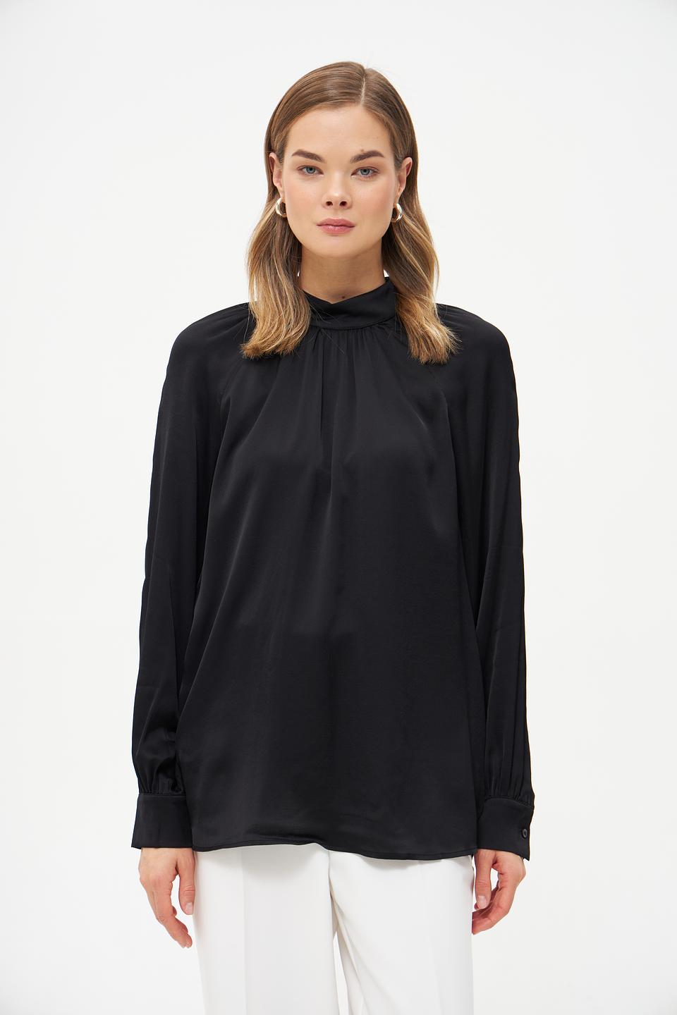 Блуза Oui с воротником-стойкой чёрная