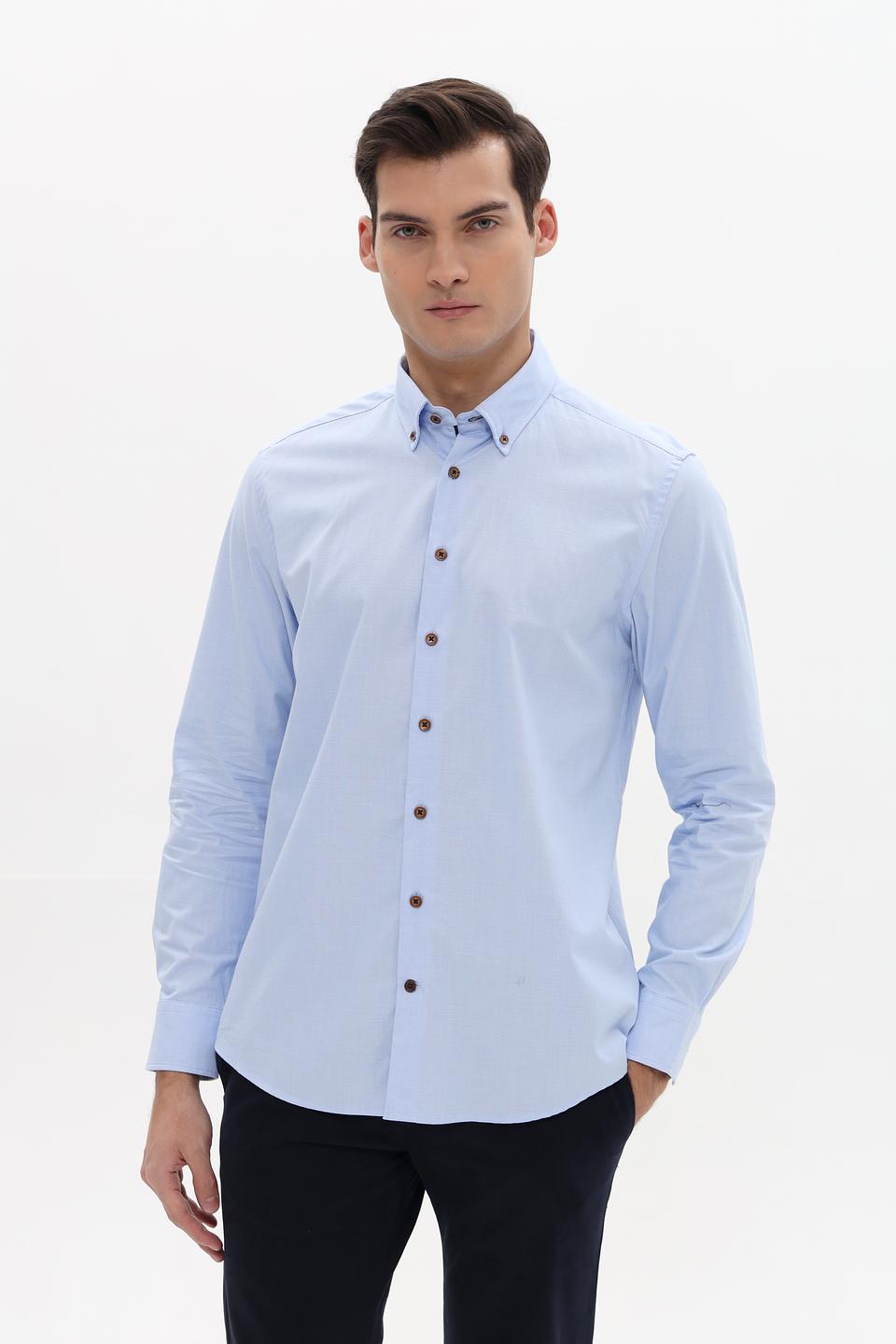 Рубашка Bugatti голубая с длинным рукавом