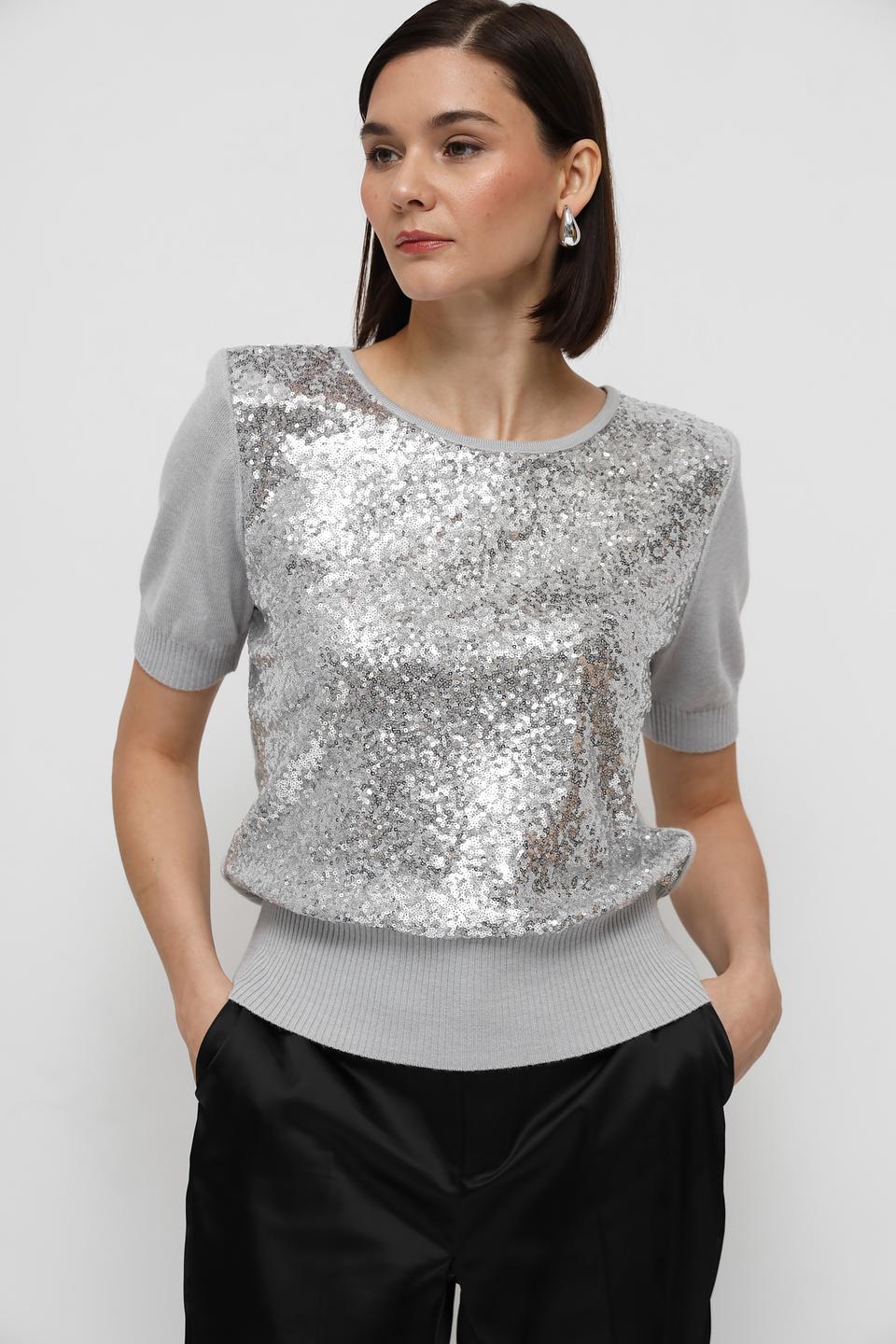 Пуловер Monari с пайетками серый