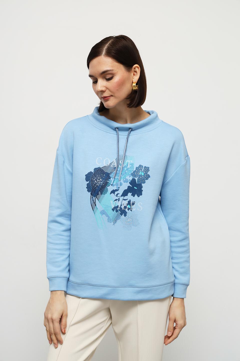 Пуловер Olsen с цветочным принтом голубой