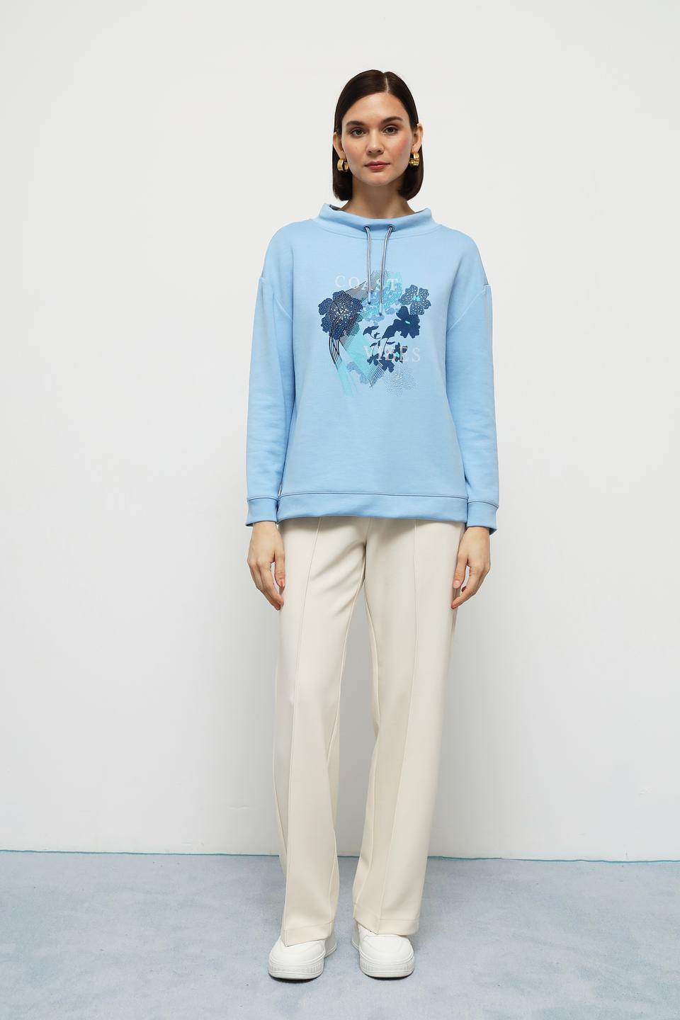 Пуловер Olsen с цветочным принтом голубой