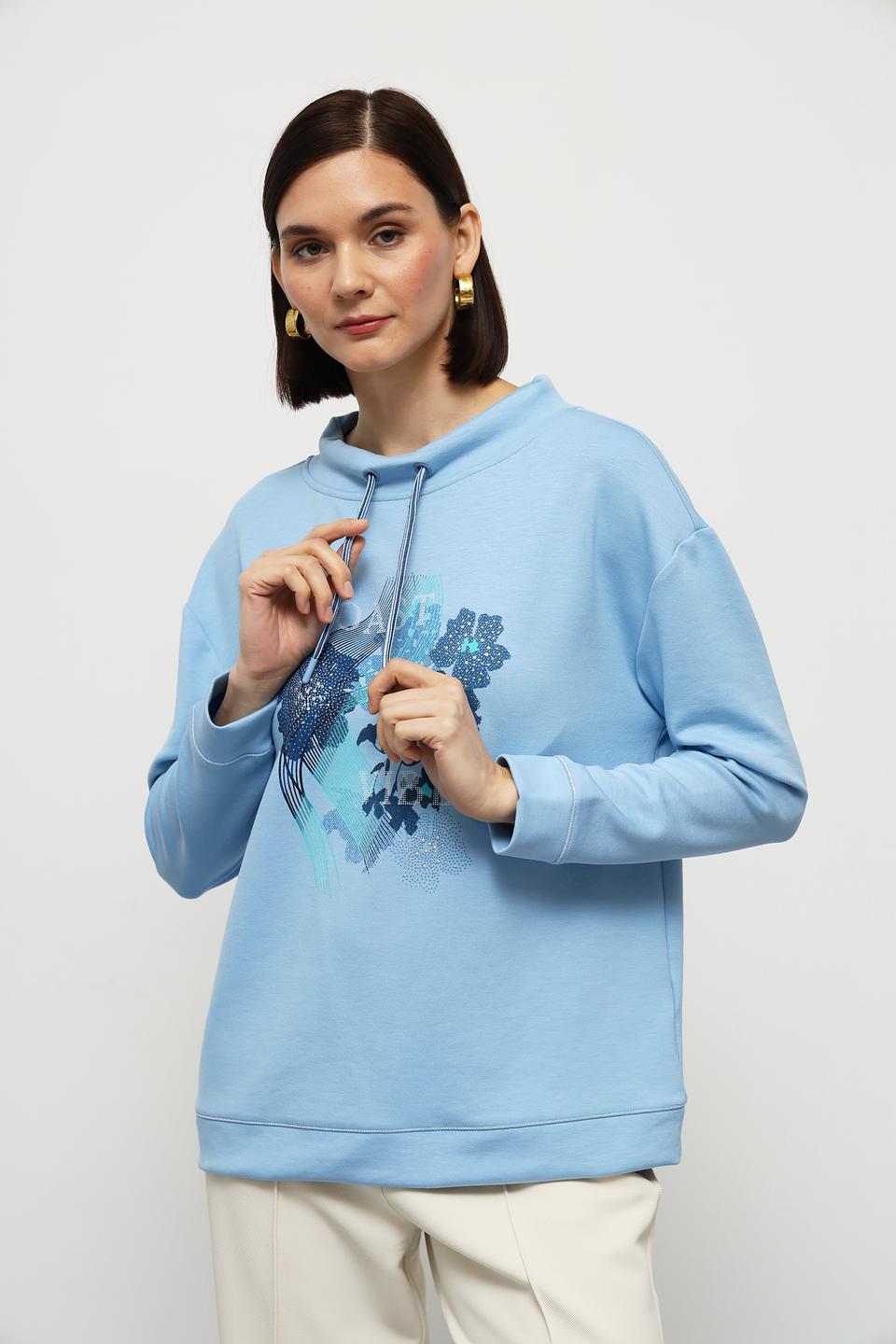 Пуловер Olsen с цветочным принтом голубой