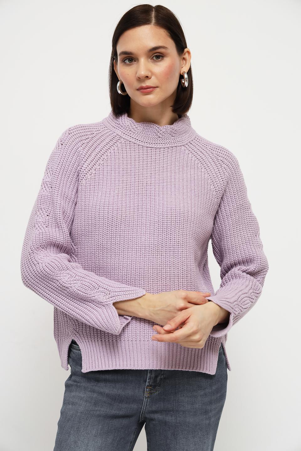 Пуловер Oui лавандовый с косами
