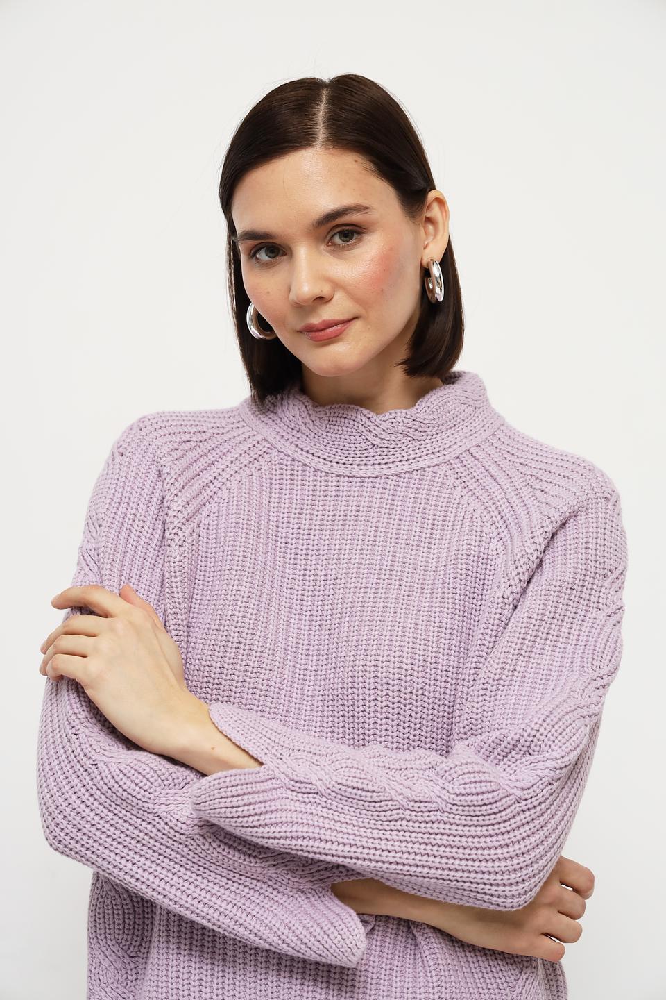 Пуловер Oui лавандовый с косами