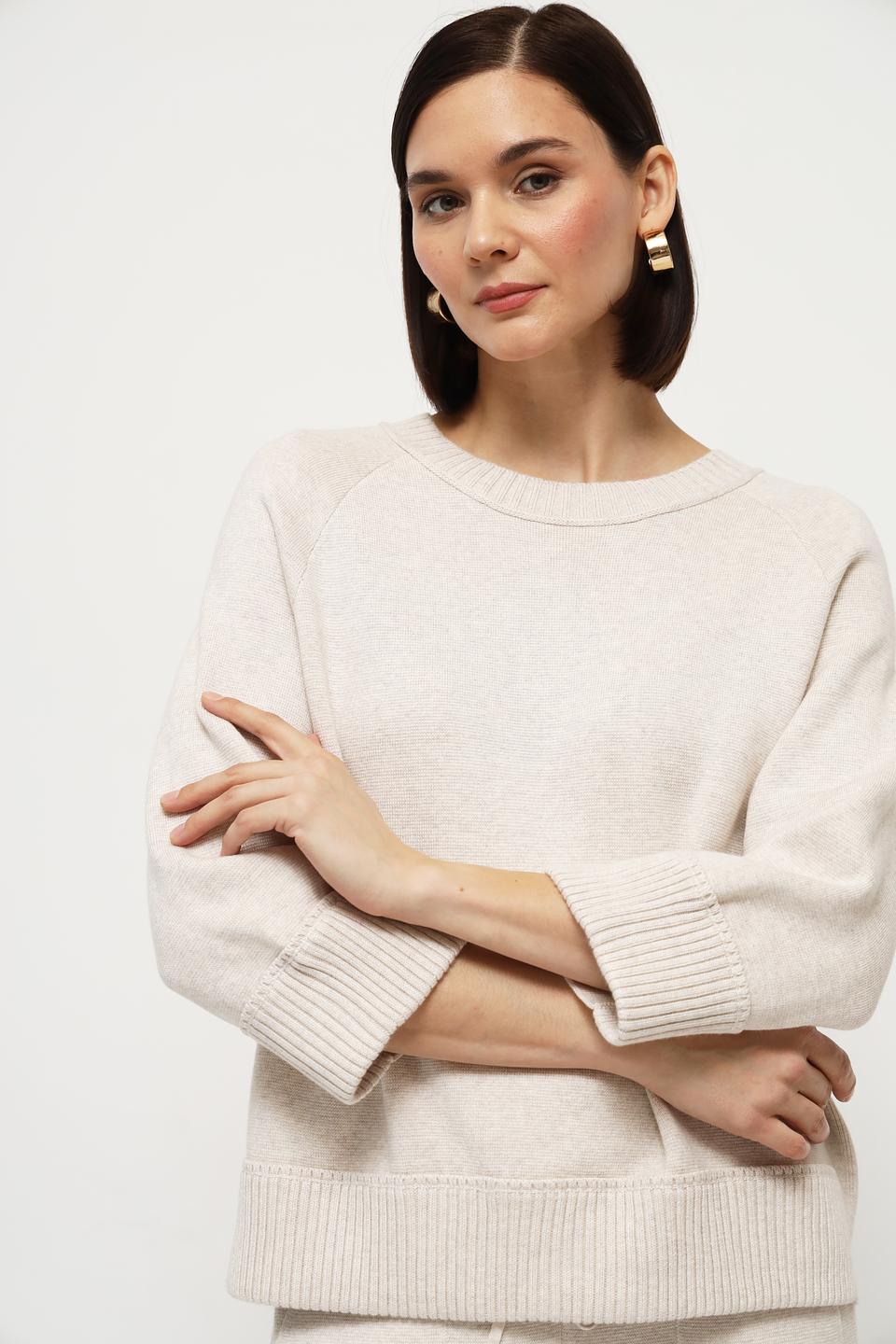Пуловер Oui бежевый с 3/4 рукавом