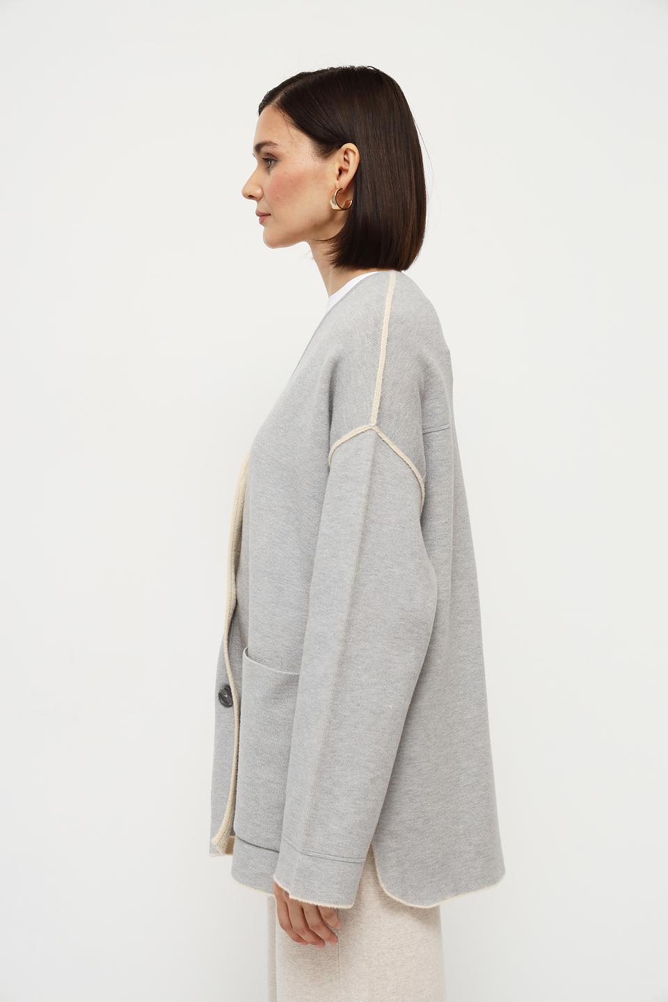 Жакет Oui с контрастной отделкой серый