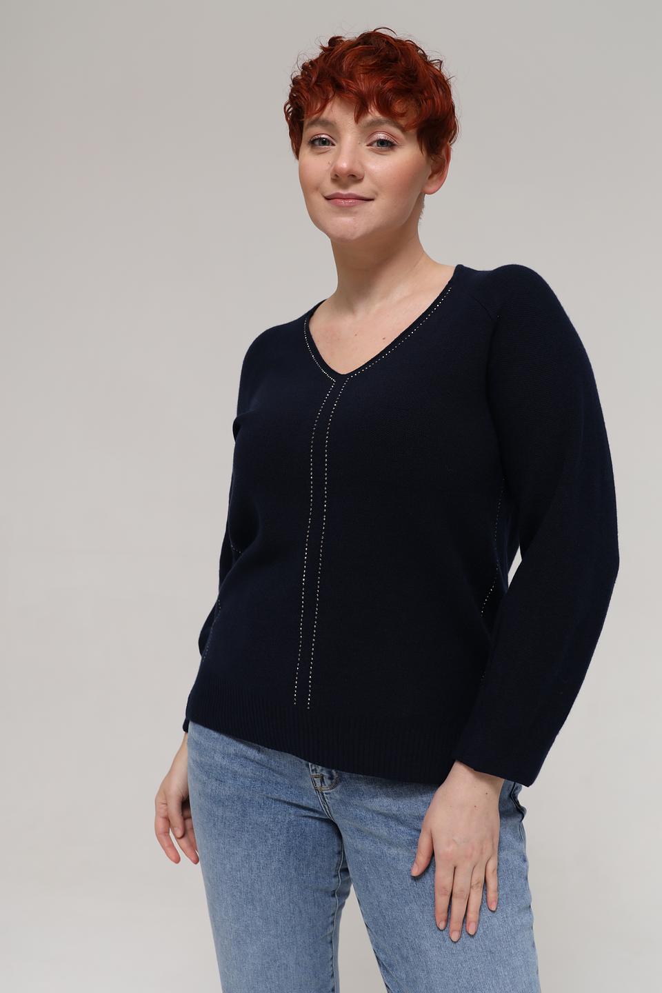 Пуловер Rabe collection тёмно-синий с V-образным вырезом