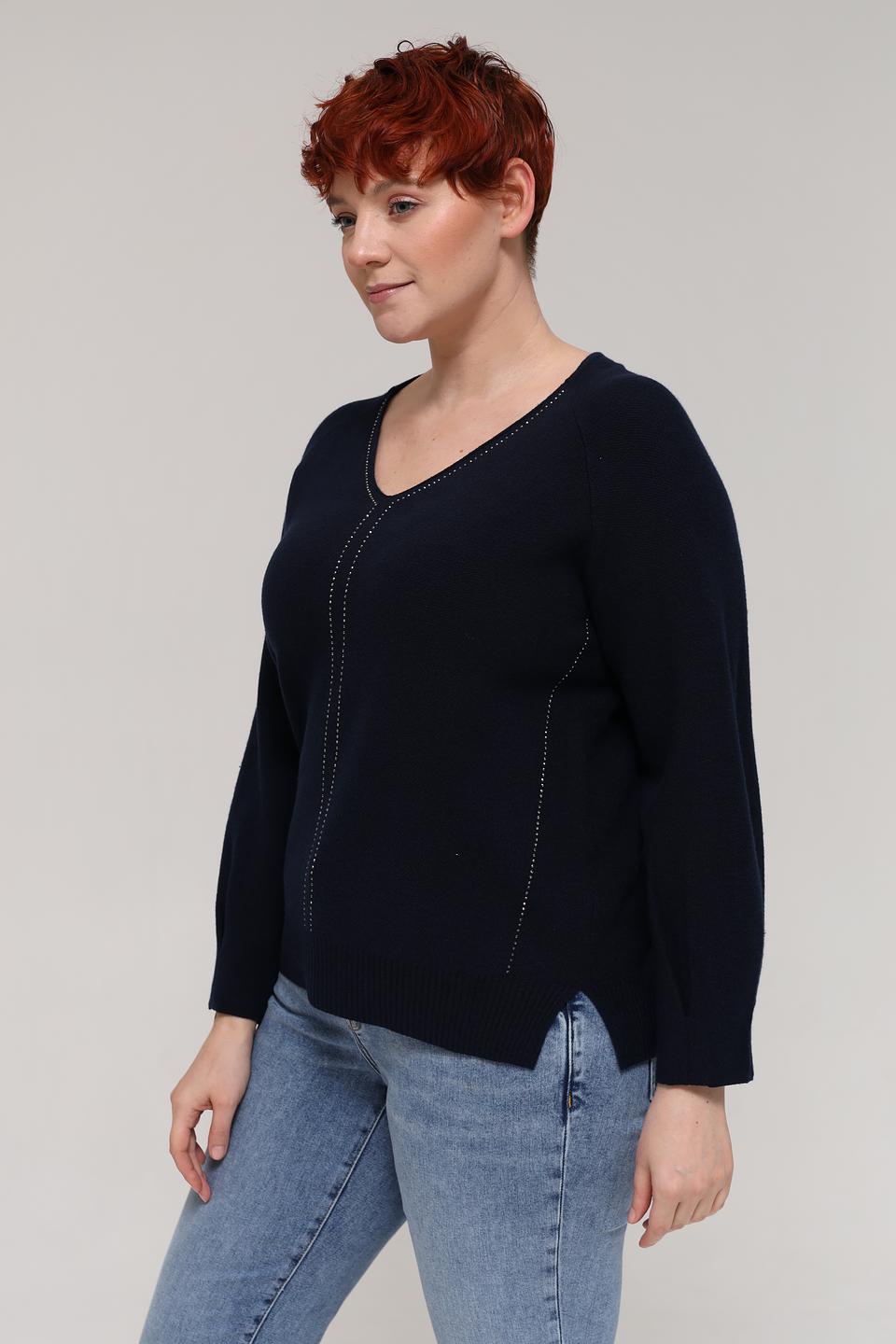 Пуловер Rabe collection тёмно-синий с V-образным вырезом