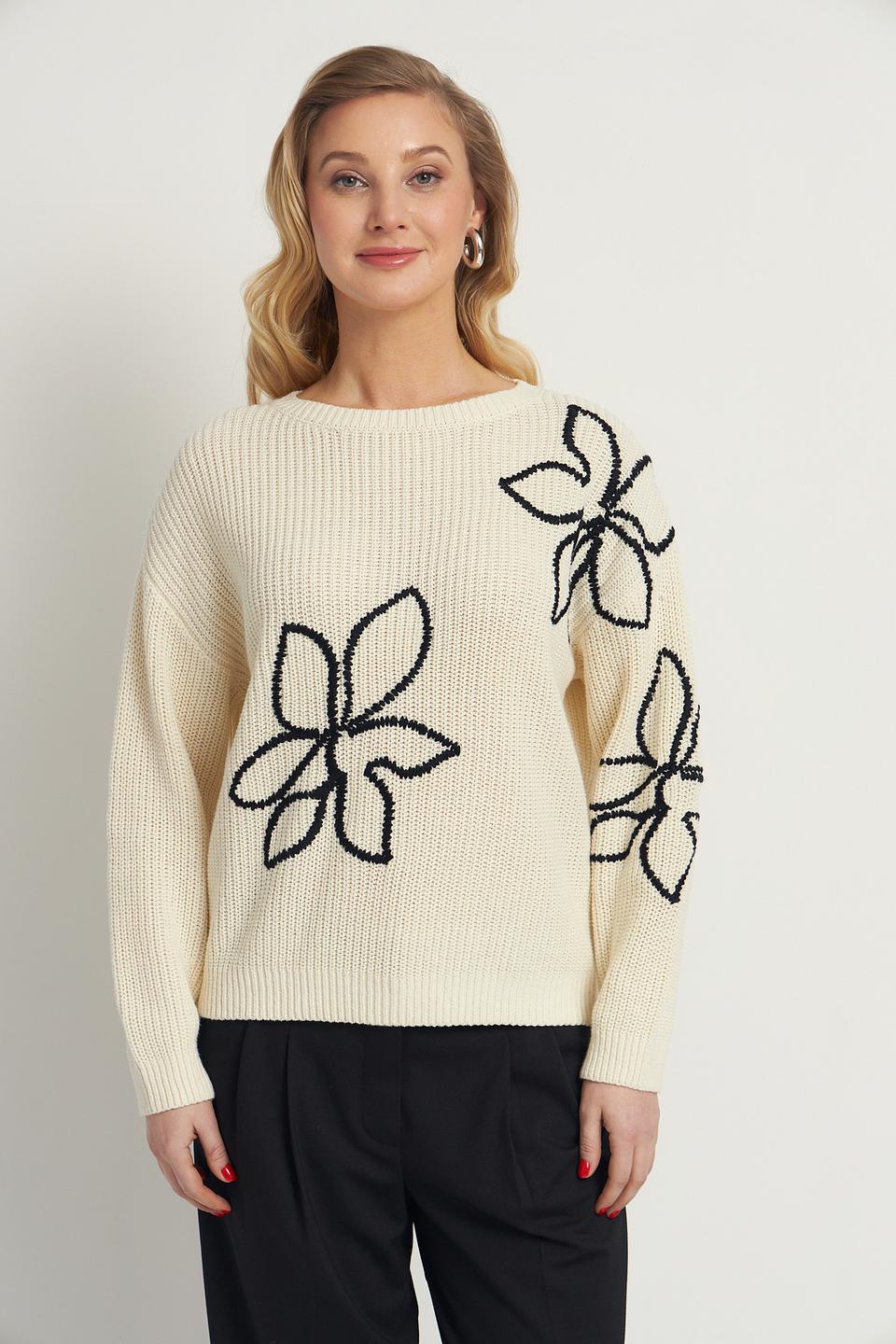 Пуловер Lecomte с цветами кремовый