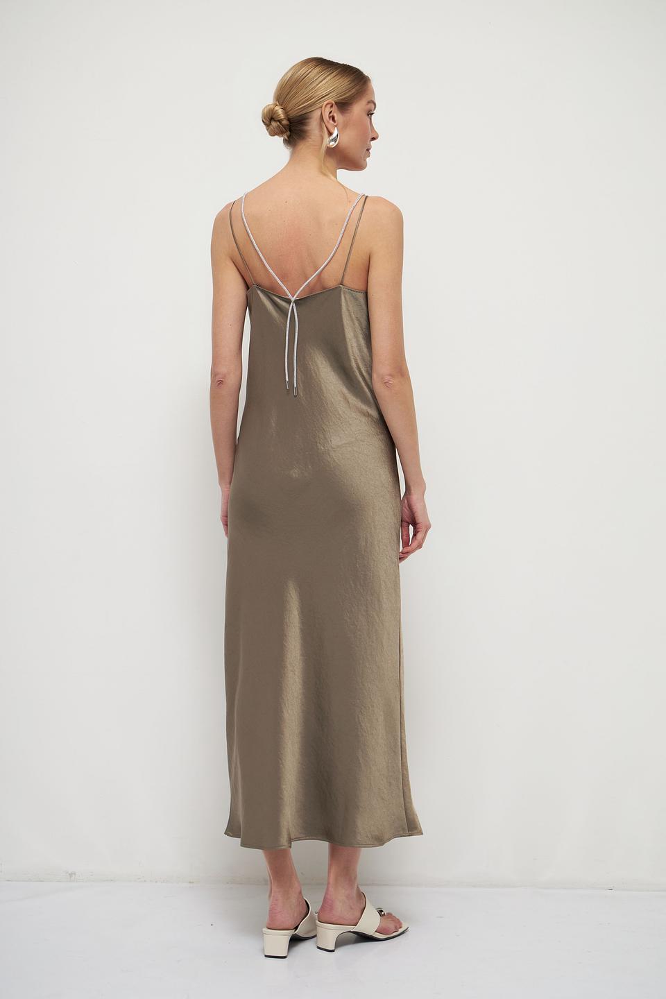 Платье Marc Cain атласное оливковое