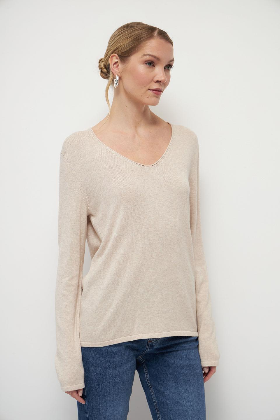 Пуловер Tom Tailor бежевый V-образный вырез