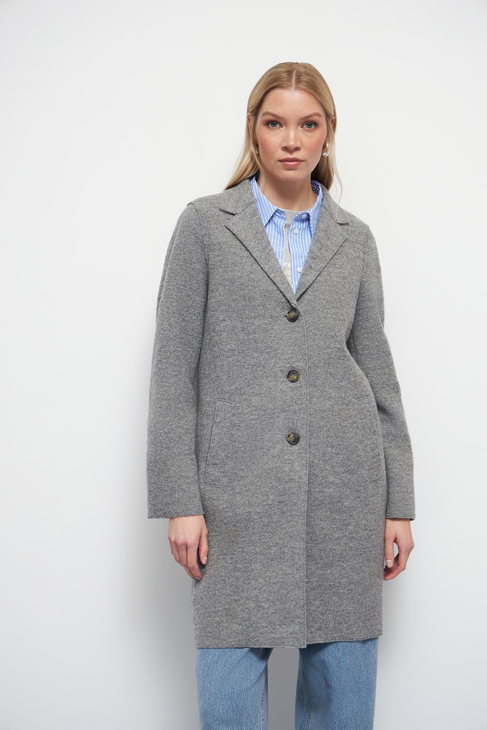 Пальто Oui серое шерстяное