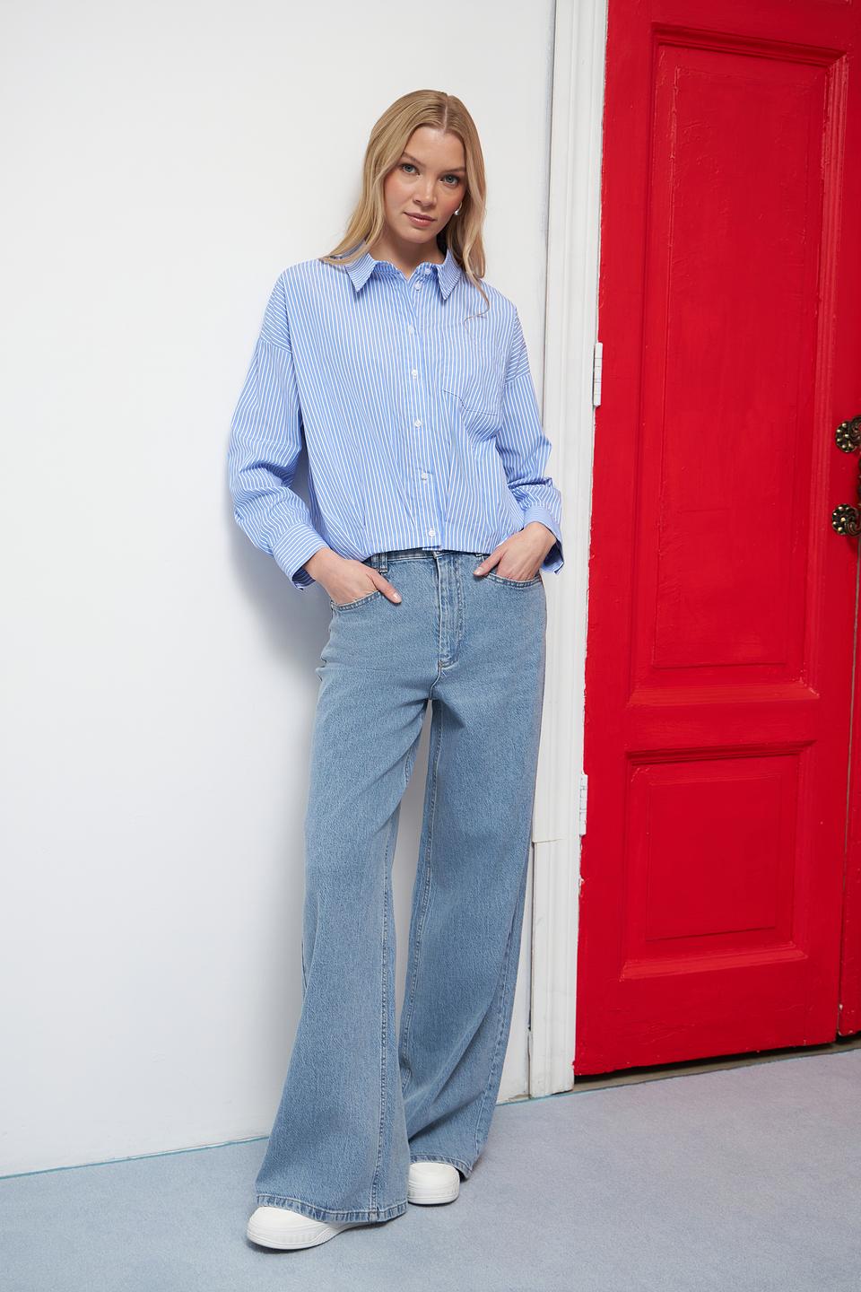 Рубашка Oui в полоску голубую