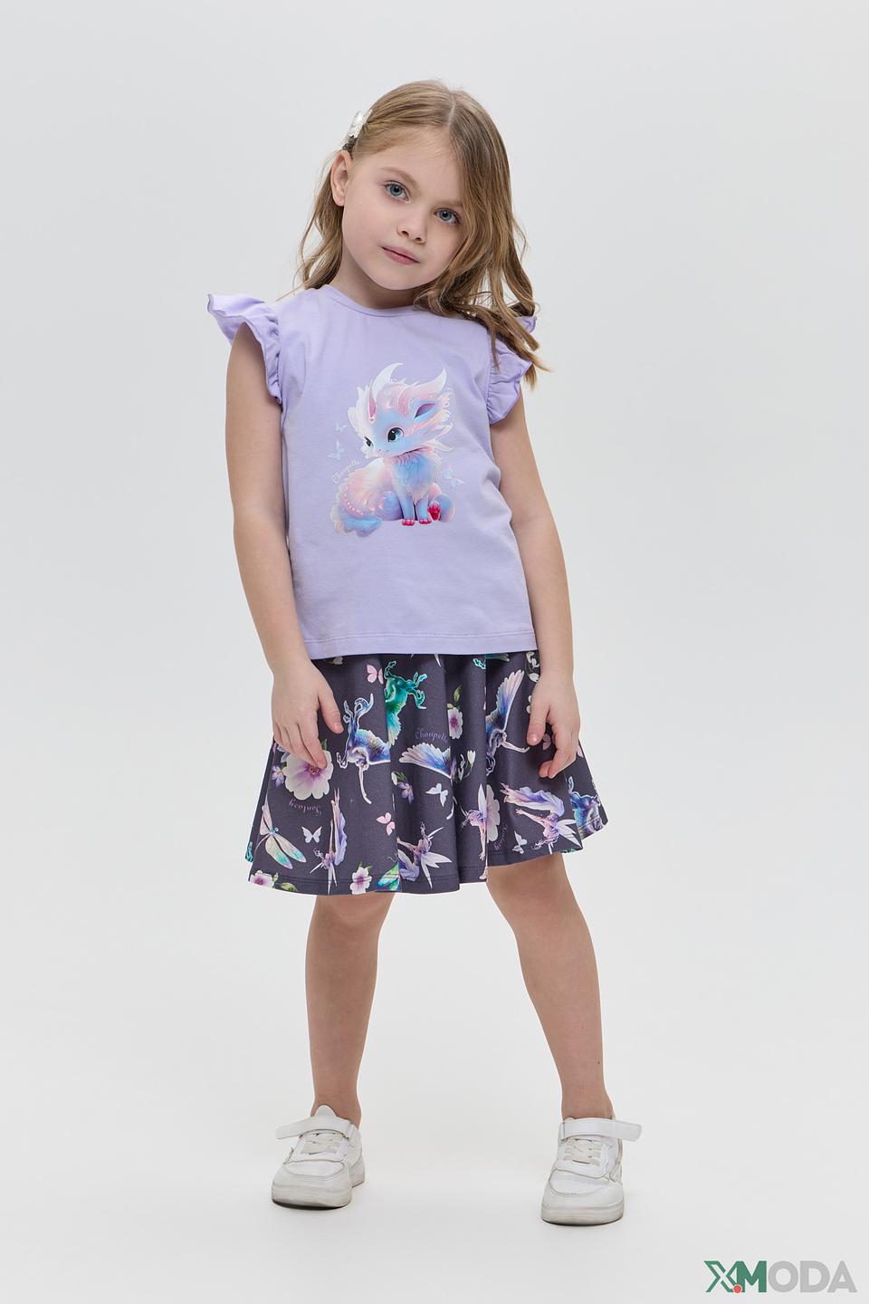 Футболка Choupette лавандовая с драконом и рукавами крылышками