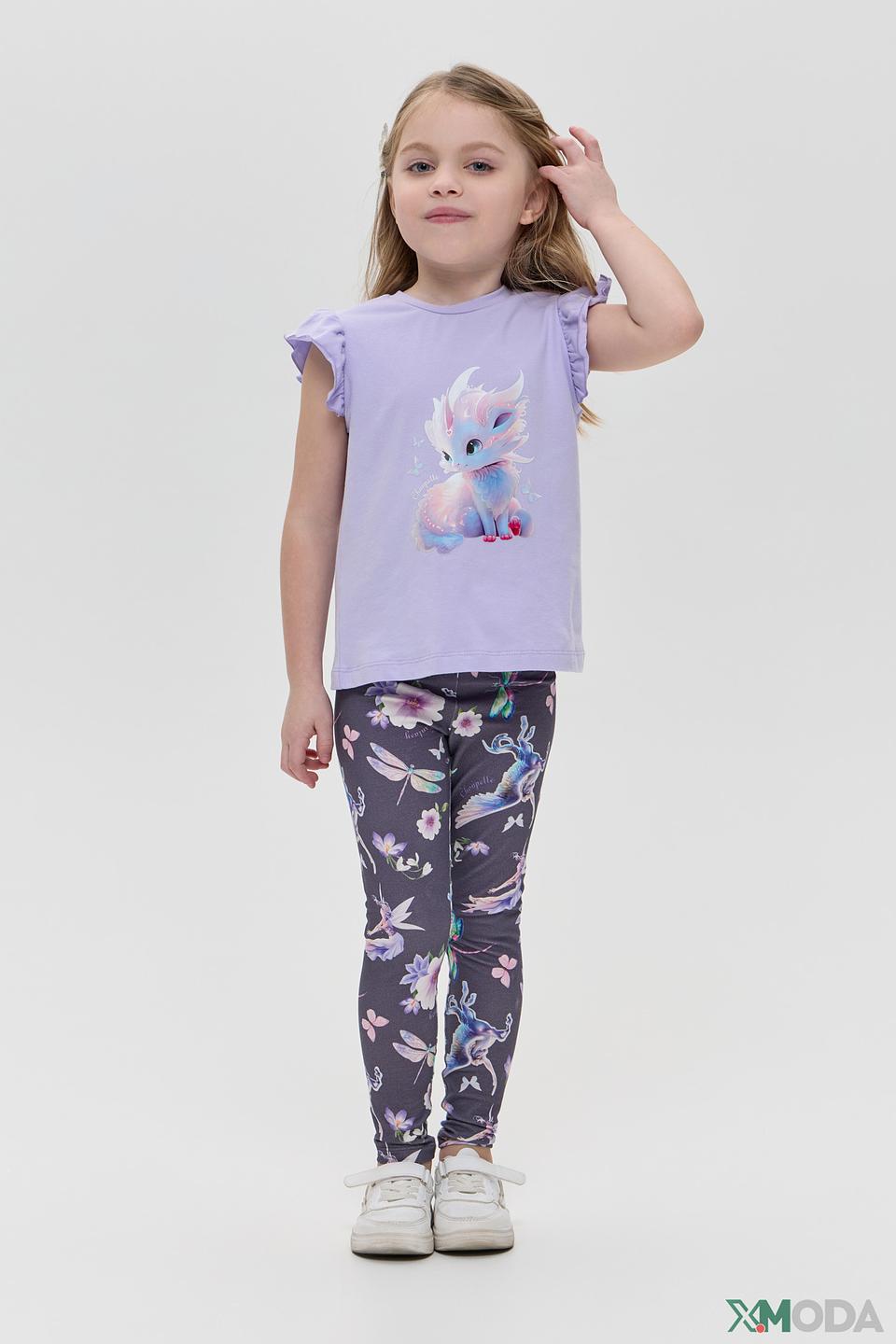 Футболка Choupette лавандовая с драконом и рукавами крылышками