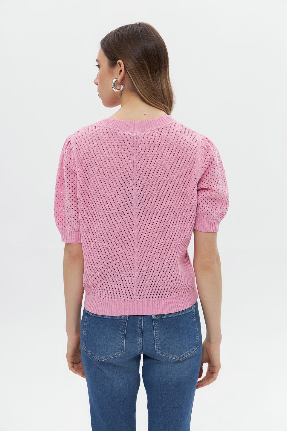 Пуловер Monari розовый с ажурной вязкой
